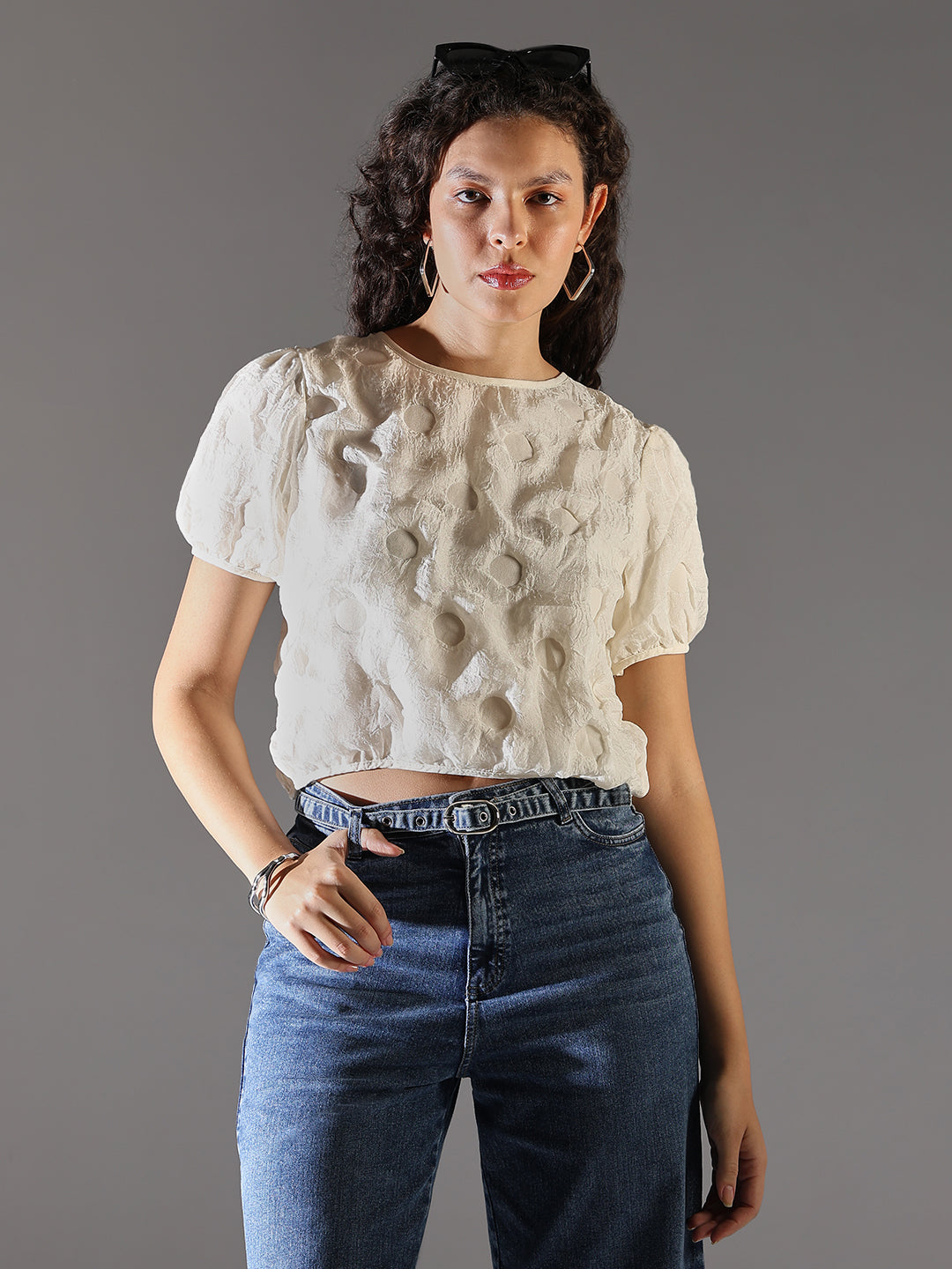 Women Cream Solid Crop Top