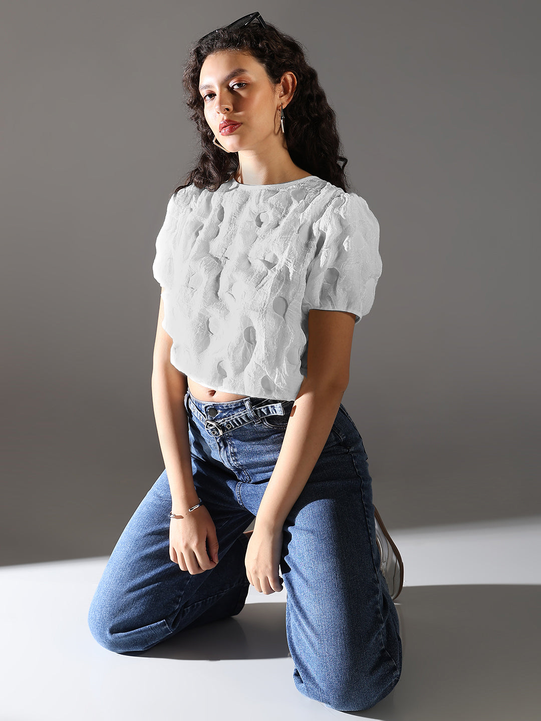 Women White Solid Crop Top