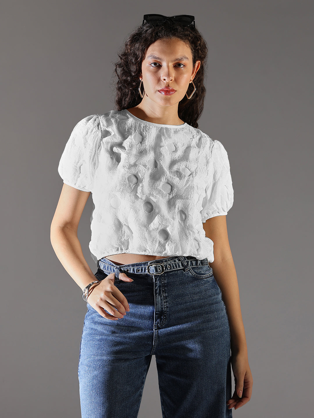 Women White Solid Crop Top