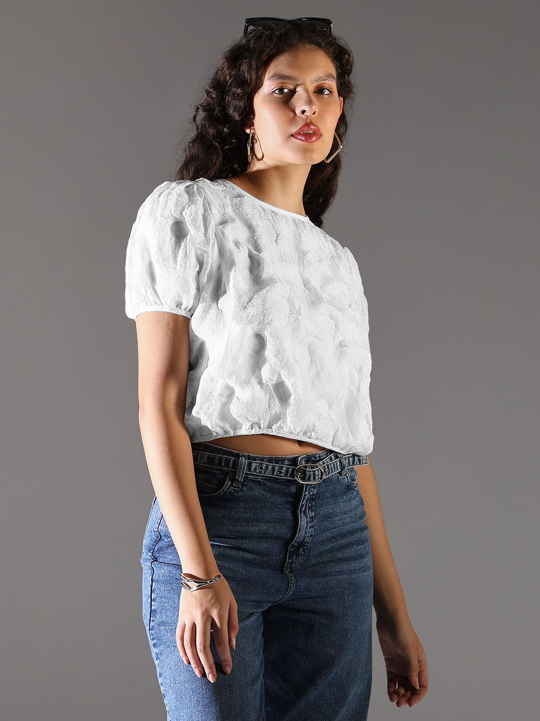 Women White Solid Crop Top