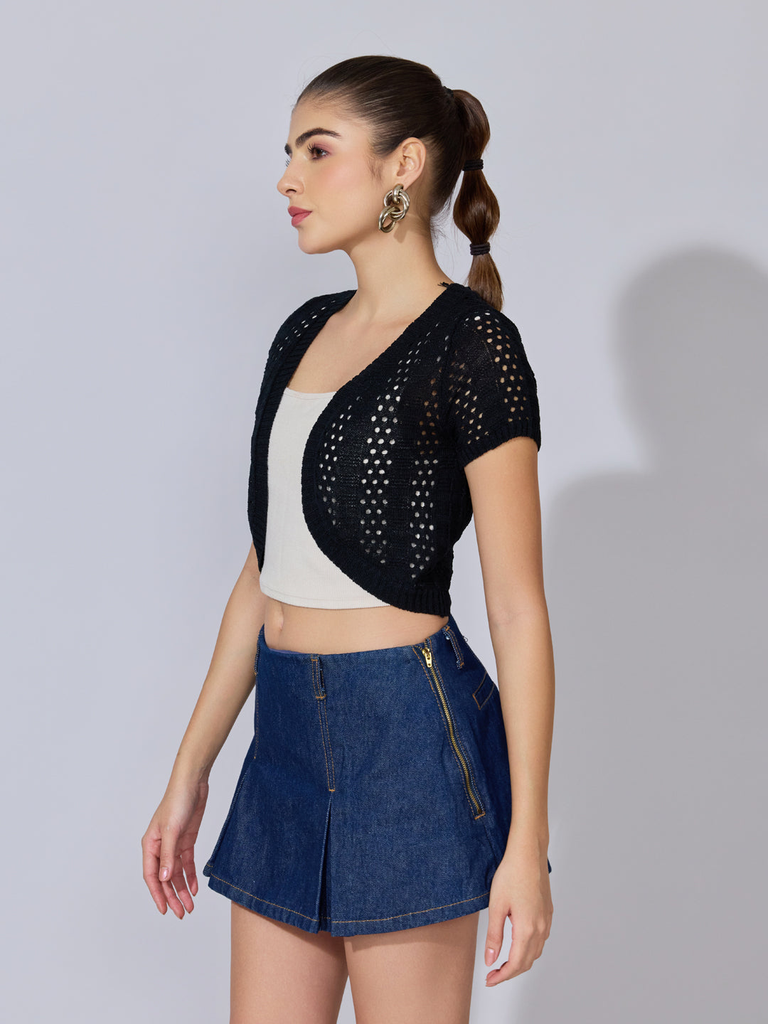 Women's Knitted Black Short Sleeve Bolero Shrug