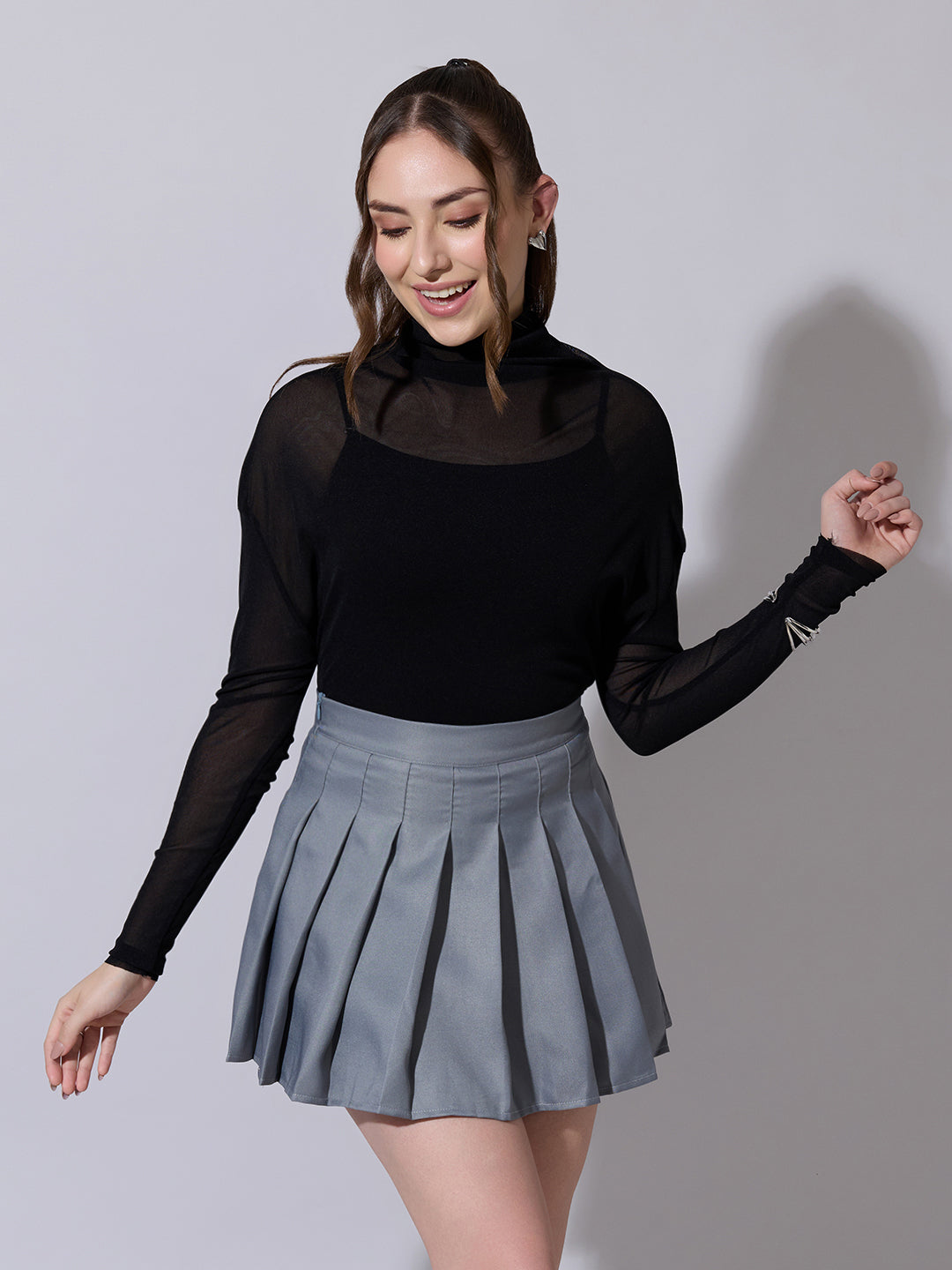 Women's Sheer Black High Neck Mesh Top