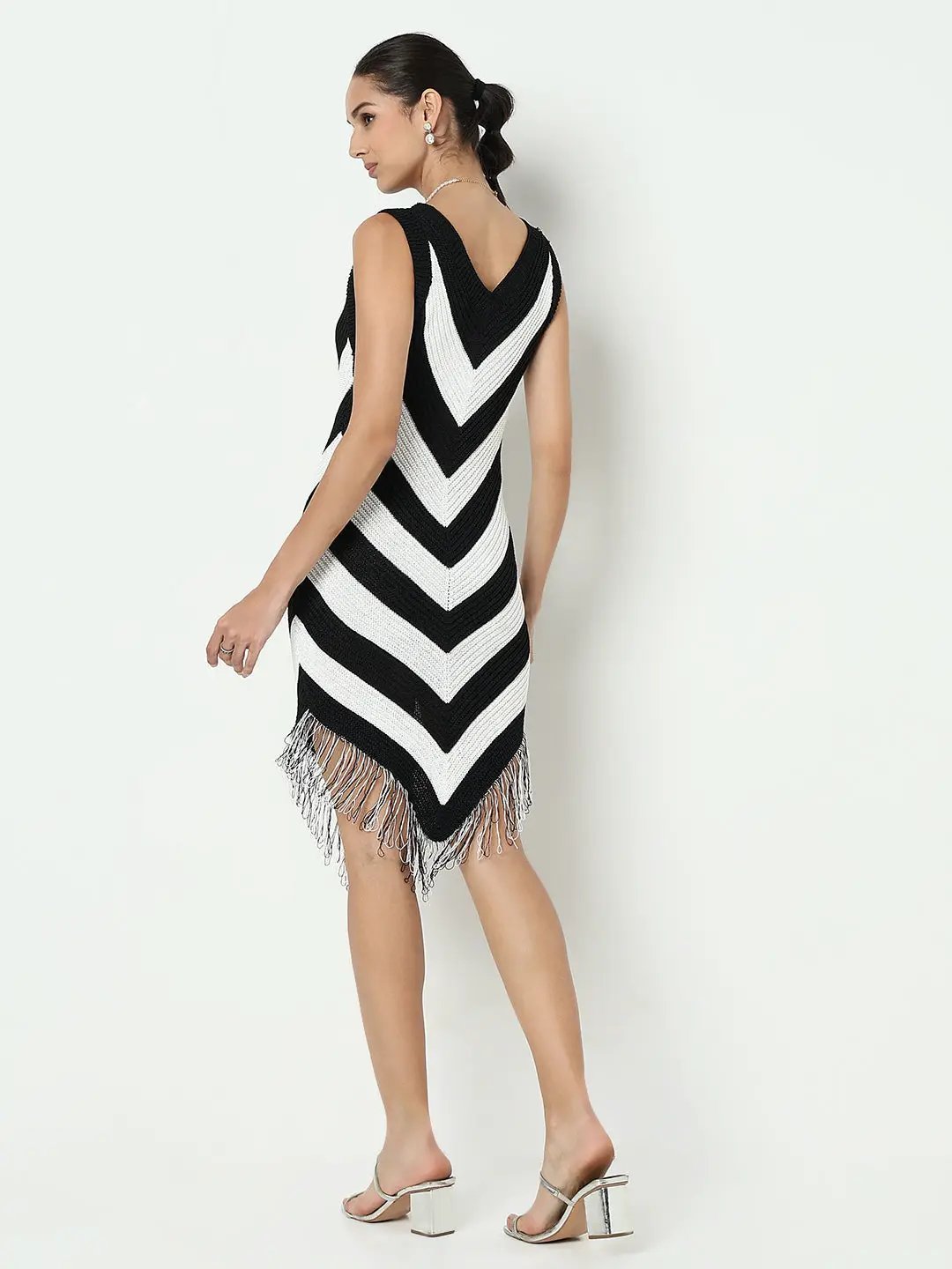 Women's Colourblocked Black Bodycon Dress with Fringe Hem - from SHOWOFFFF