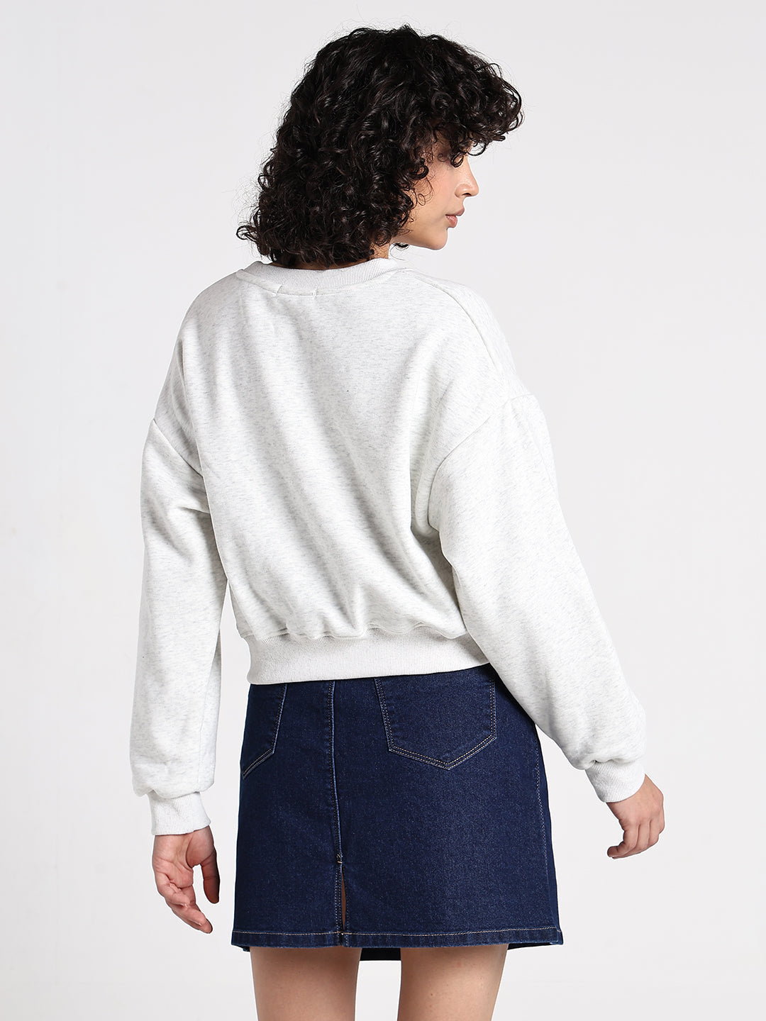 Women's Typography Off White Round Neck Crop Top