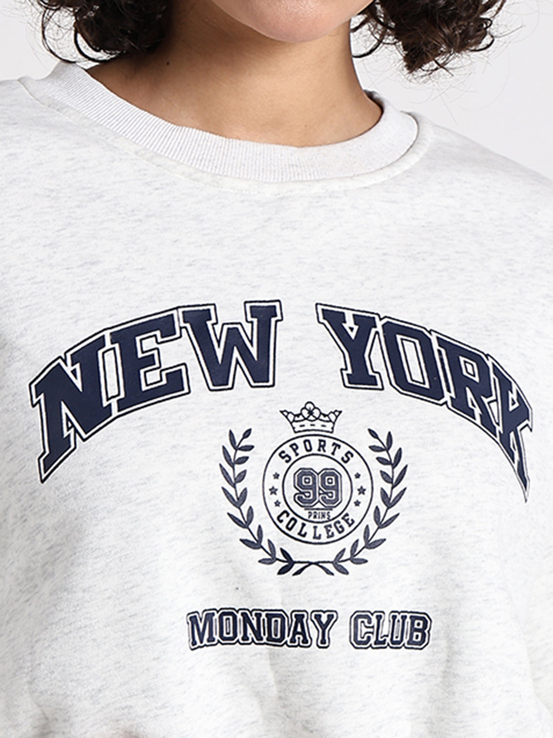 Women's Typography Off White Round Neck Crop Top