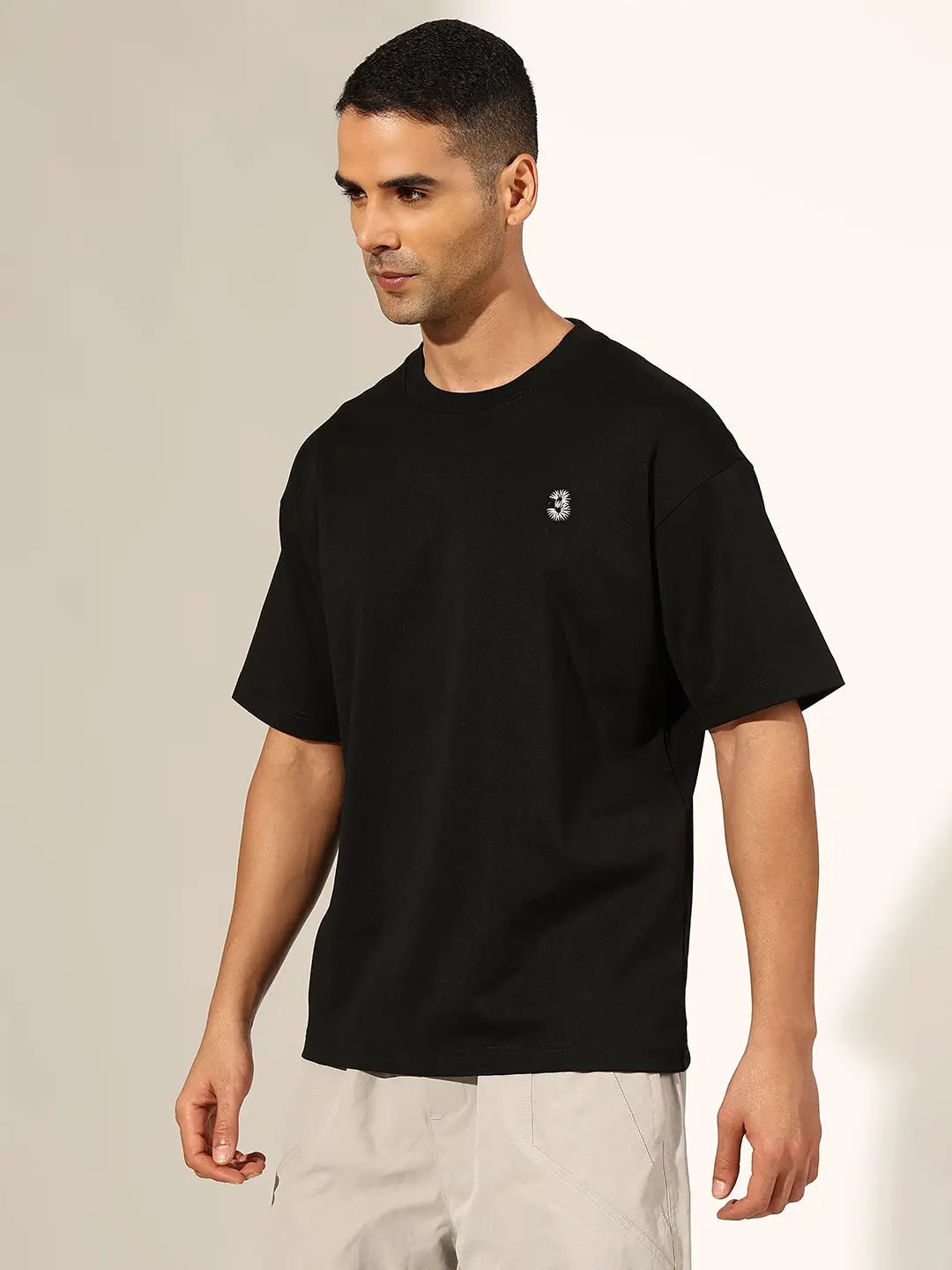 Men's Embroidered Black Relaxed Fit T-Shirt - from SHOWOFFFF