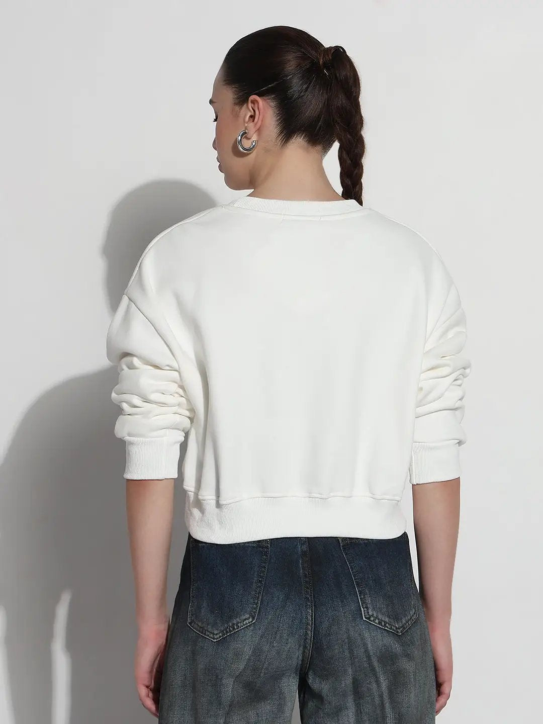 Women's Typography White Crew Neck Long Sleeves Crop Top - from SHOWOFFFF