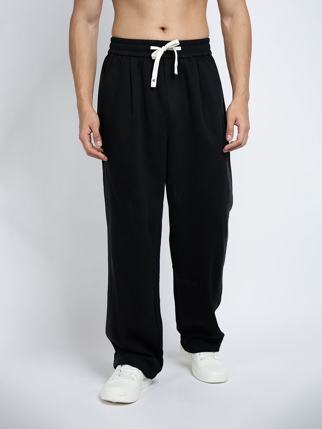 Men's Black Relaxed Fit Trousers with Faded Side Hem