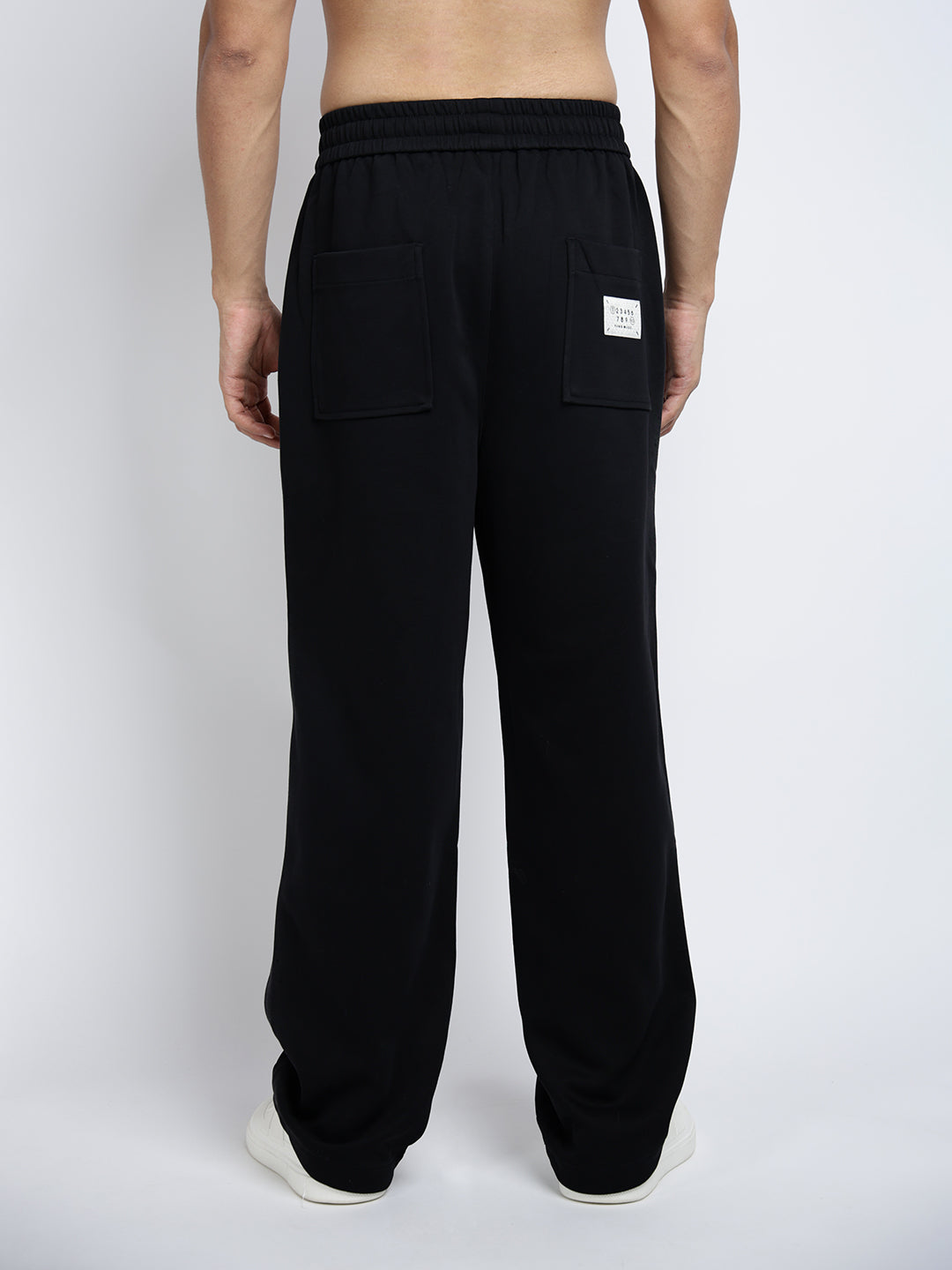 Men's Black Relaxed Fit Trousers with Faded Side Hem