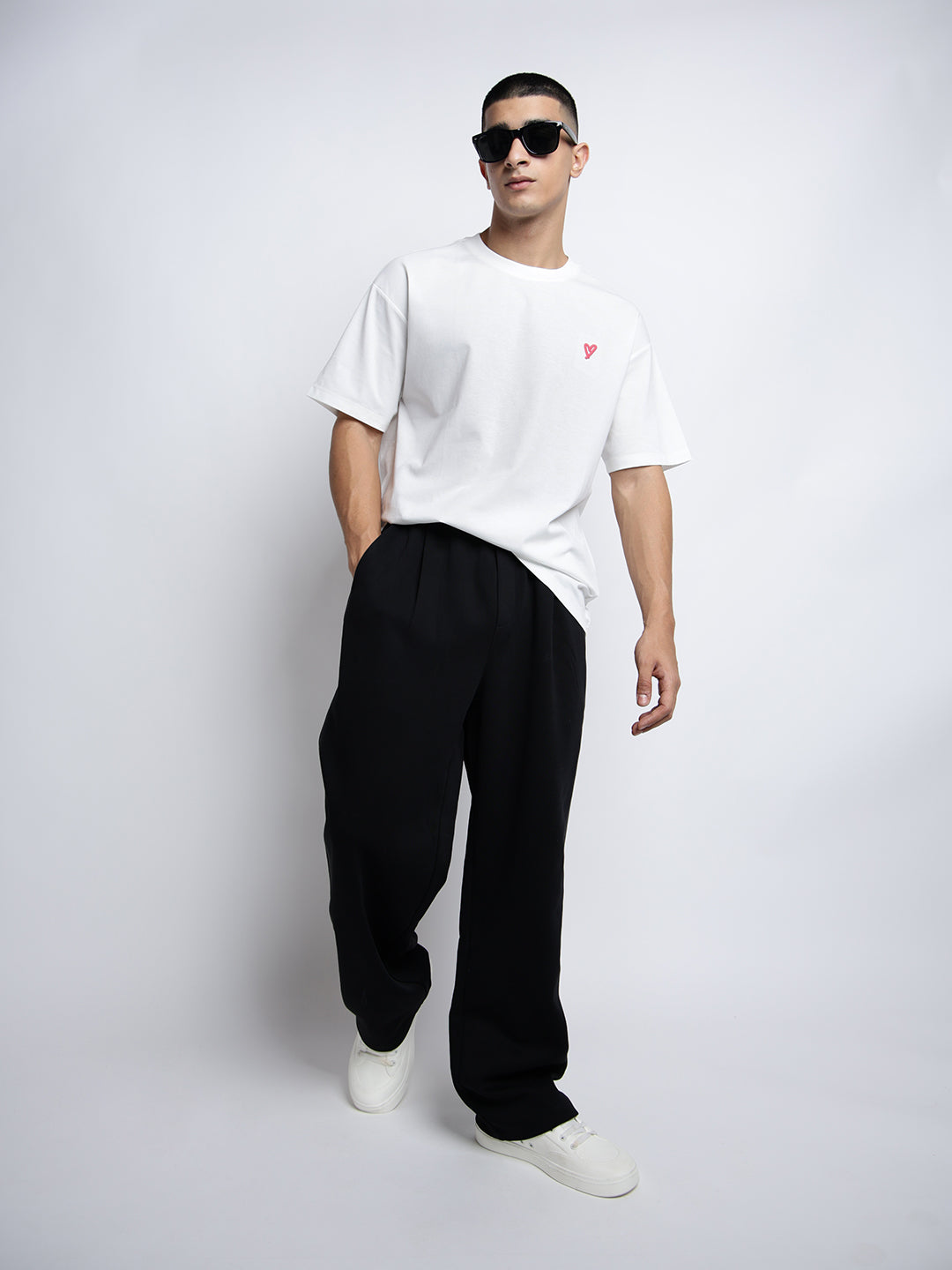 Men's Black Relaxed Fit Trousers with Faded Side Hem