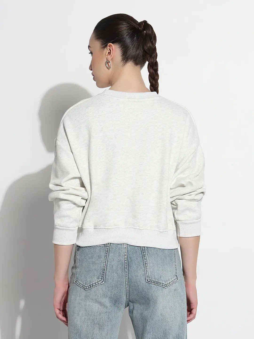 Women's Typography Off-White Crew Neck Long Sleeves Crop Top - from SHOWOFFFF
