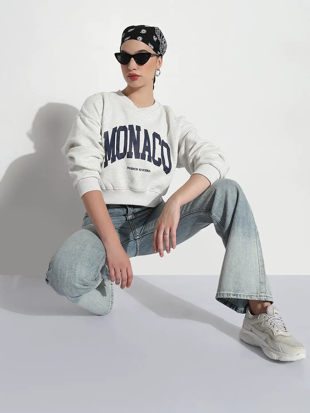 Women's Typography Off-White Crew Neck Long Sleeves Crop Top - from SHOWOFFFF