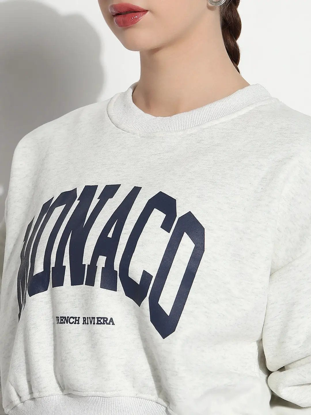 Women's Typography Off-White Crew Neck Long Sleeves Crop Top - from SHOWOFFFF
