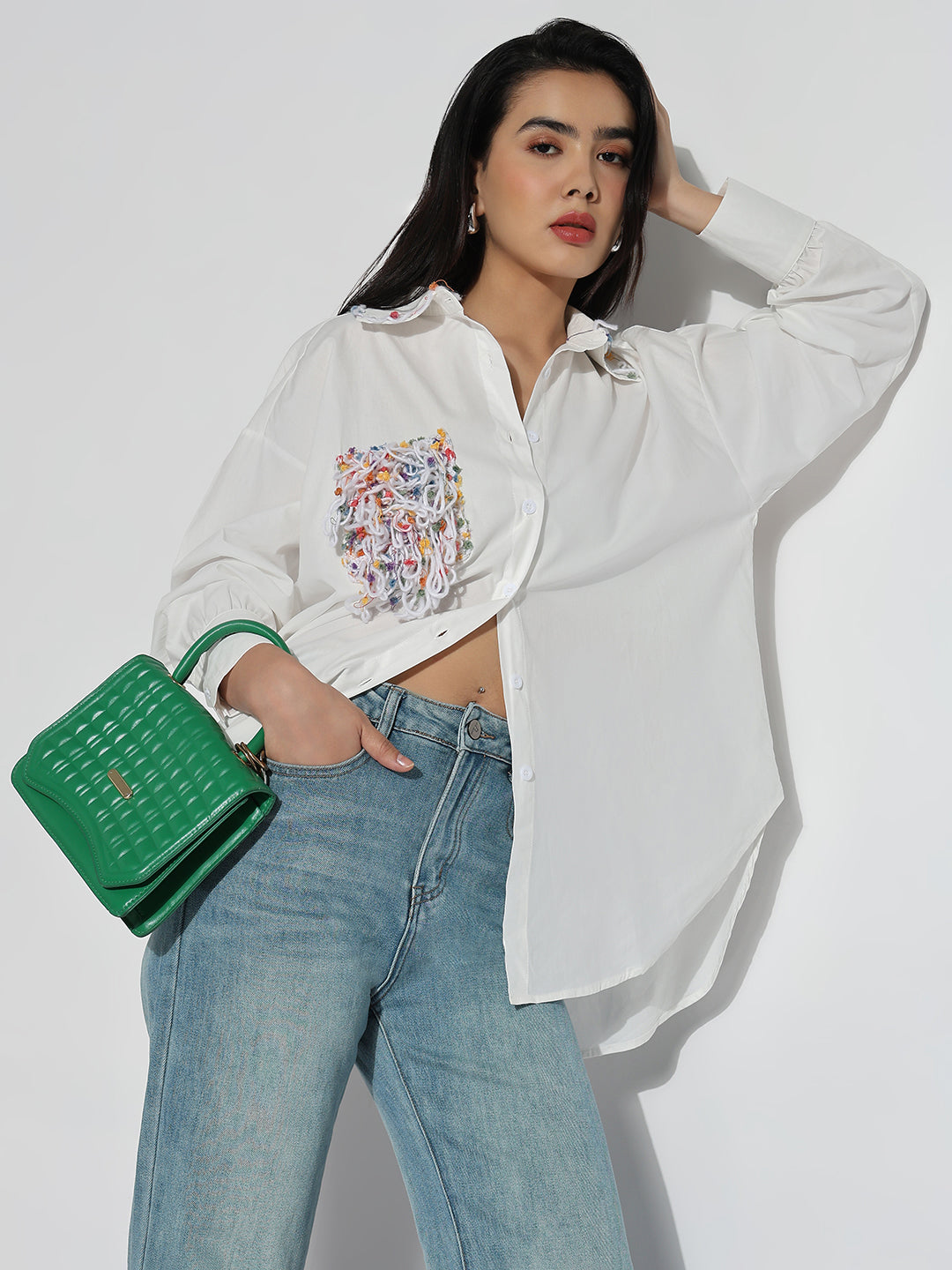 Women Oversized White Solid Shirt