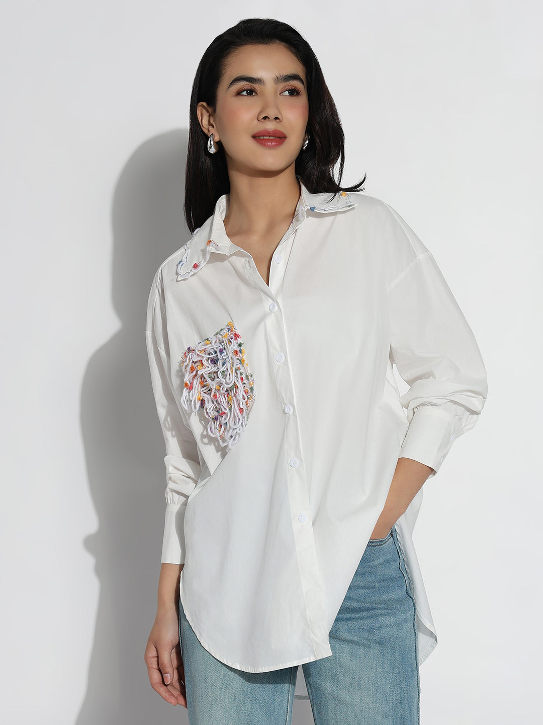 Women Oversized White Solid Shirt