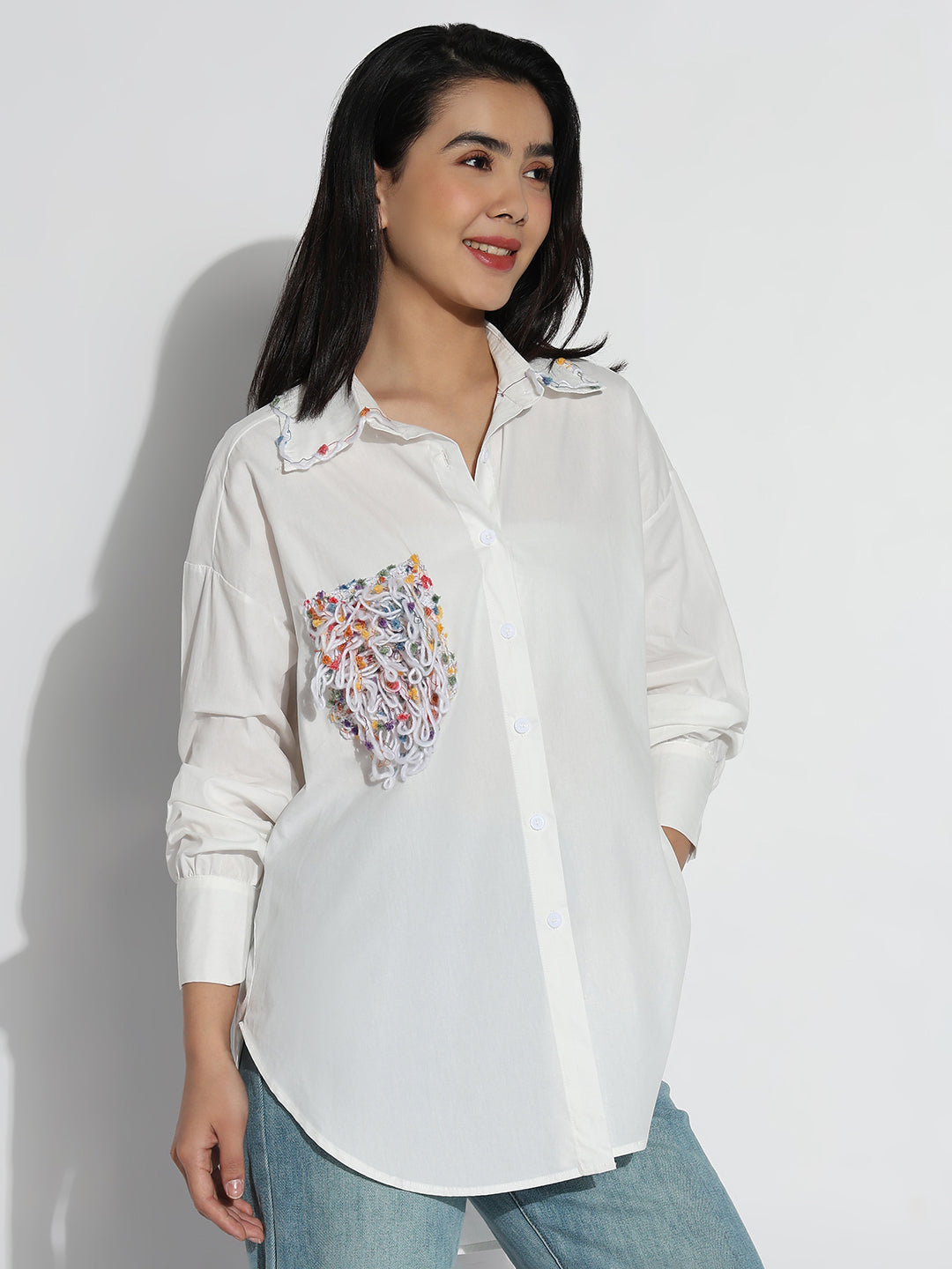 Women Oversized White Solid Shirt