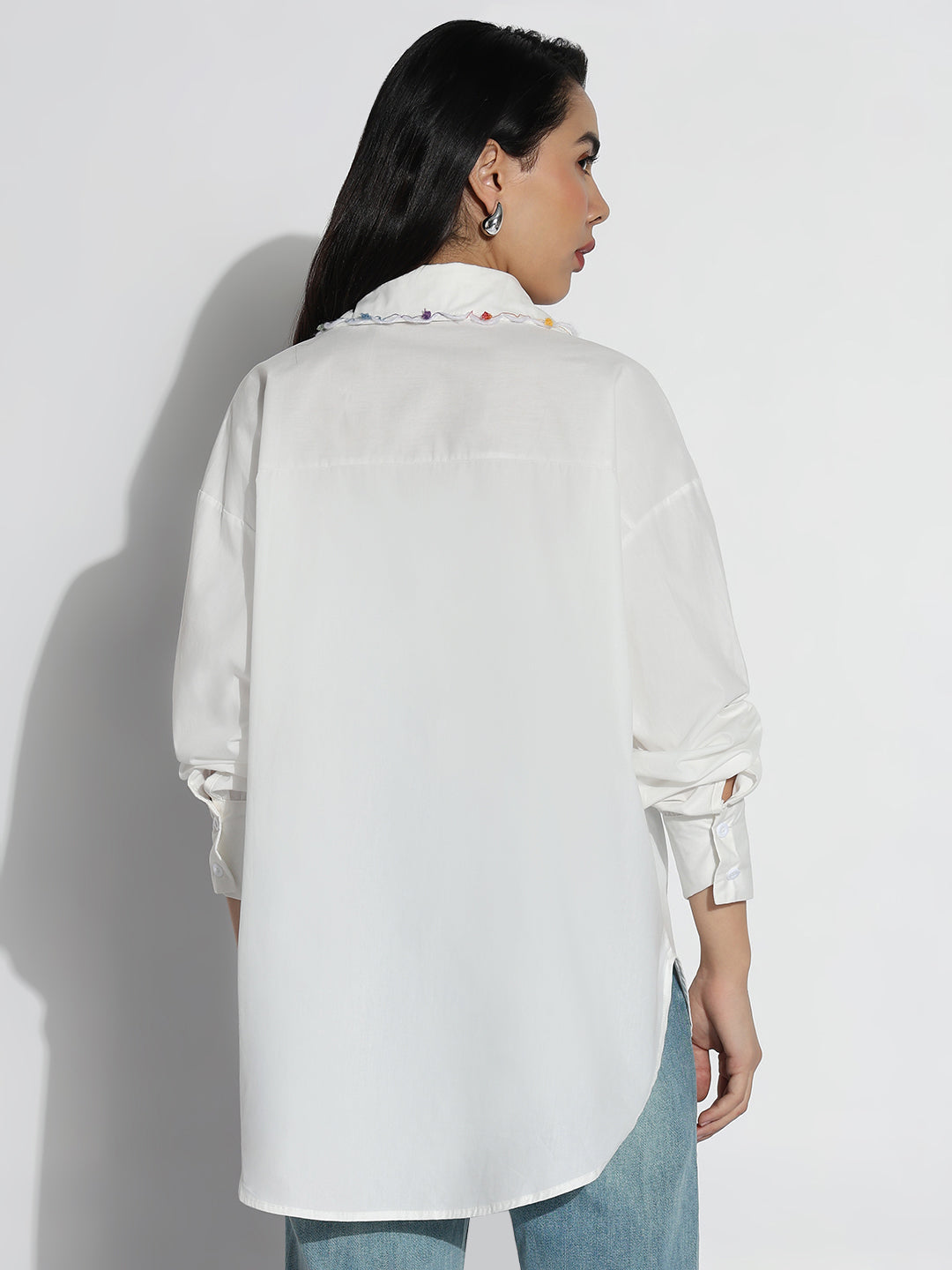 Women Oversized White Solid Shirt