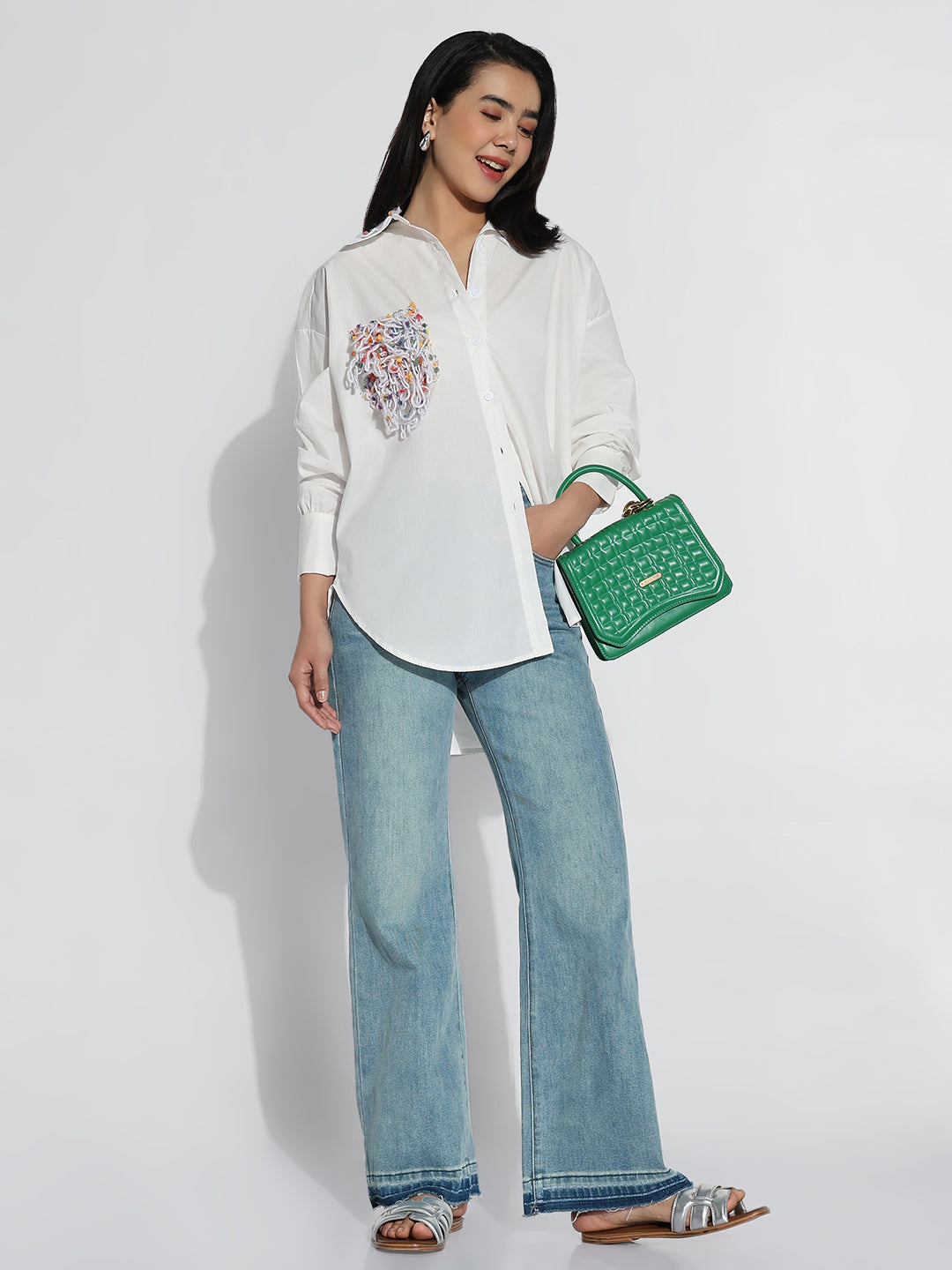 Women Oversized White Solid Shirt