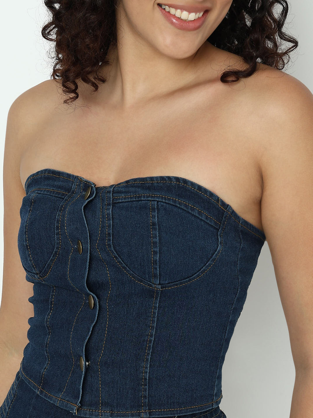 Women's Blue Denim Tube Top and Mini Skirt Co-ord Set