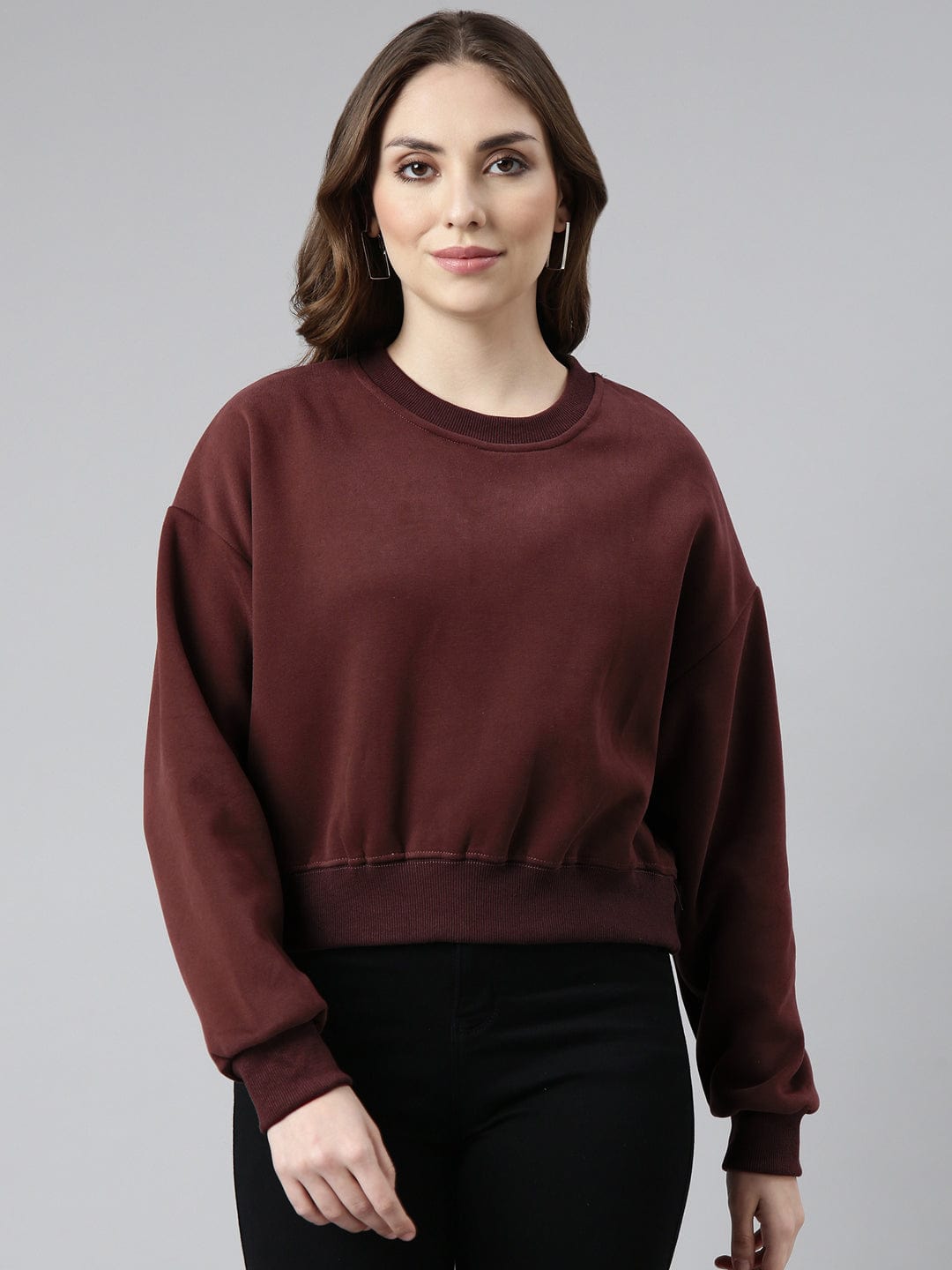 Women's Maroon Oversized Round Neck Sweatshirt