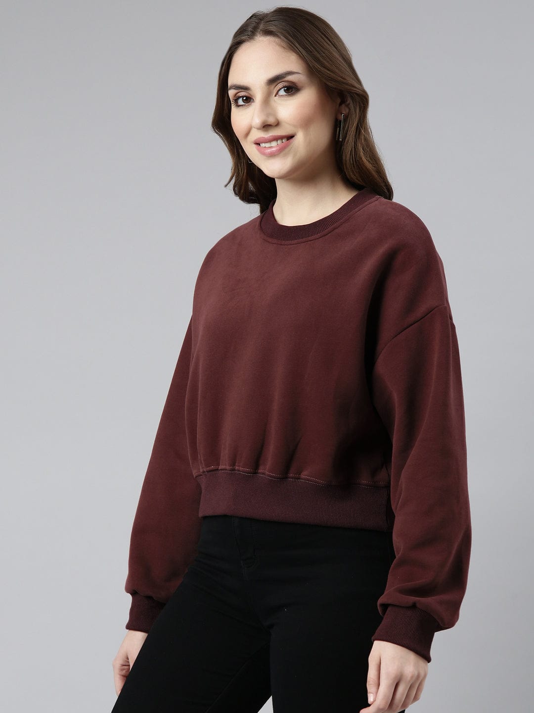 Women's Maroon Oversized Round Neck Sweatshirt