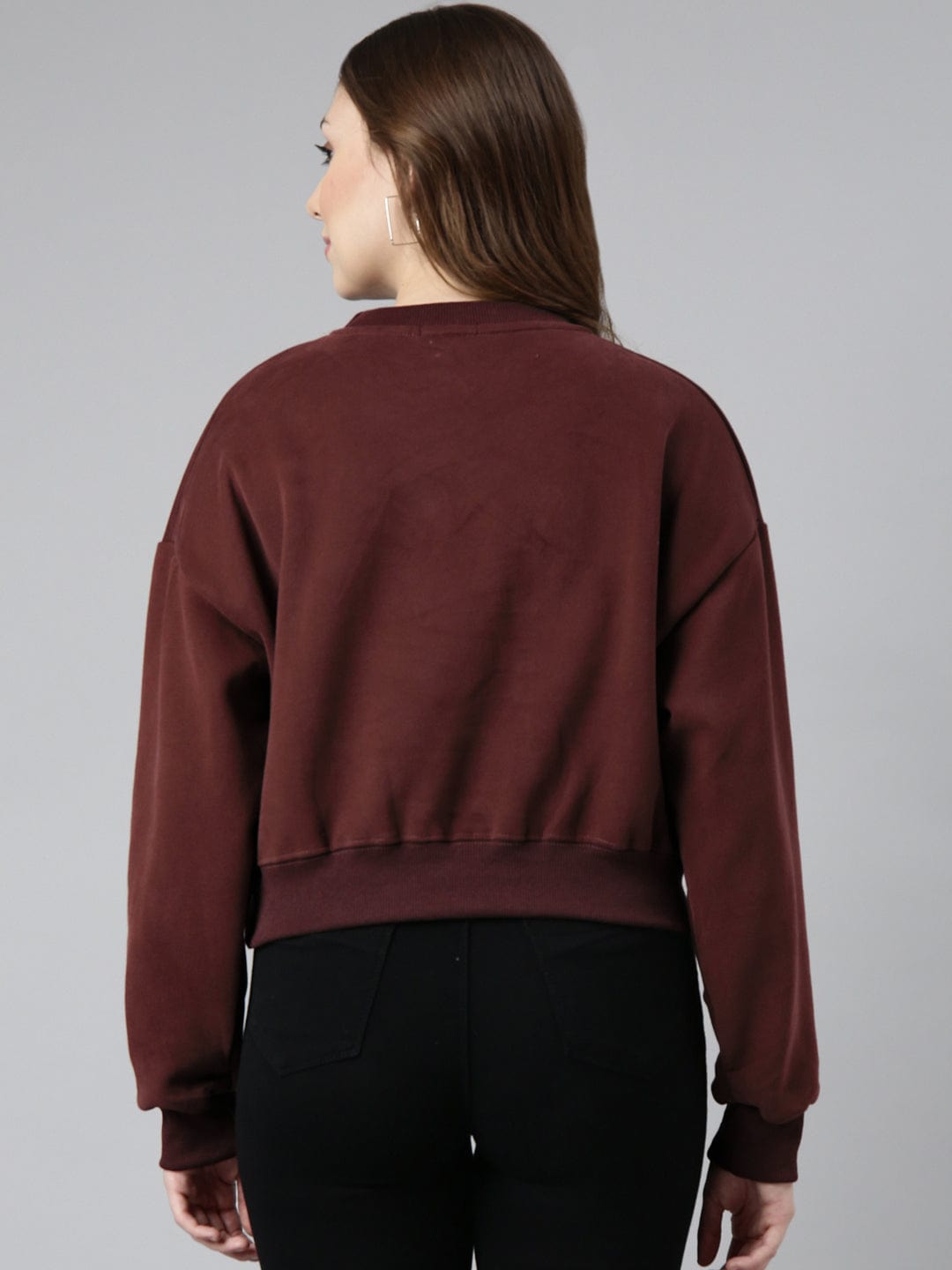 Women's Maroon Oversized Round Neck Sweatshirt