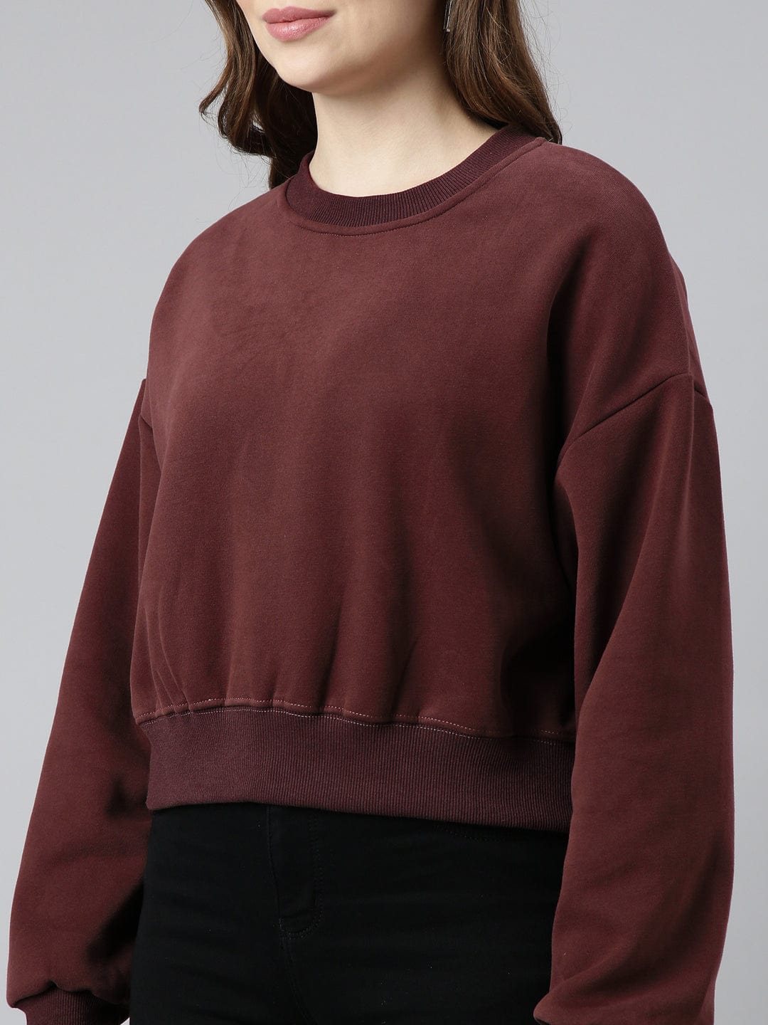 Women's Maroon Oversized Round Neck Sweatshirt