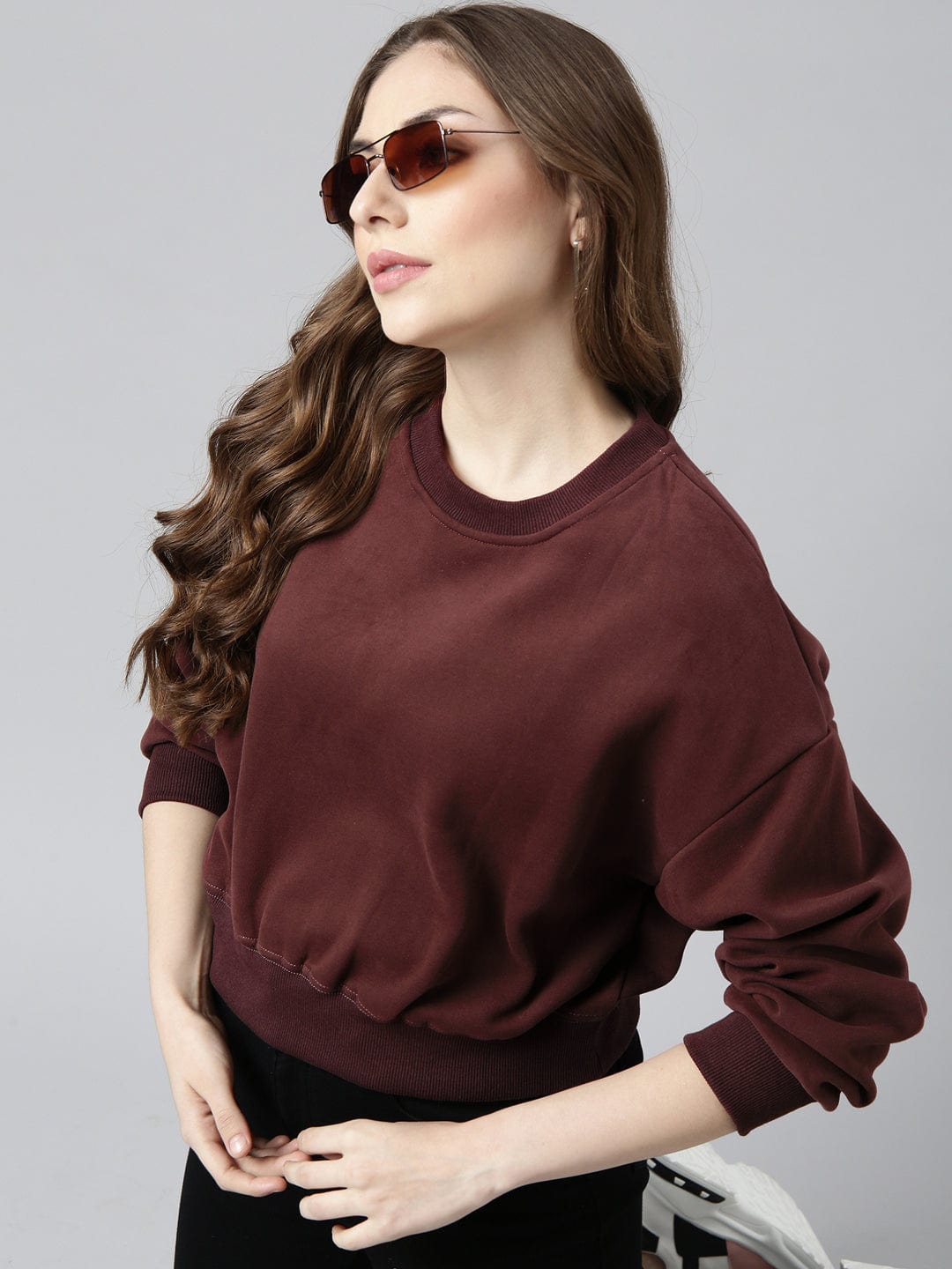 Women's Maroon Oversized Round Neck Sweatshirt