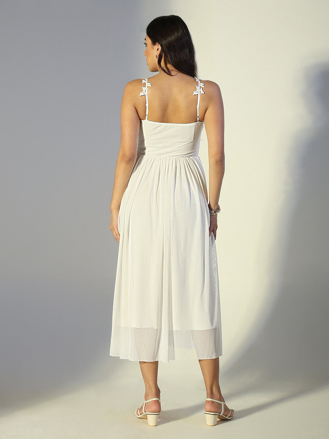 Women's Floral Applique Off-White Midi Dress