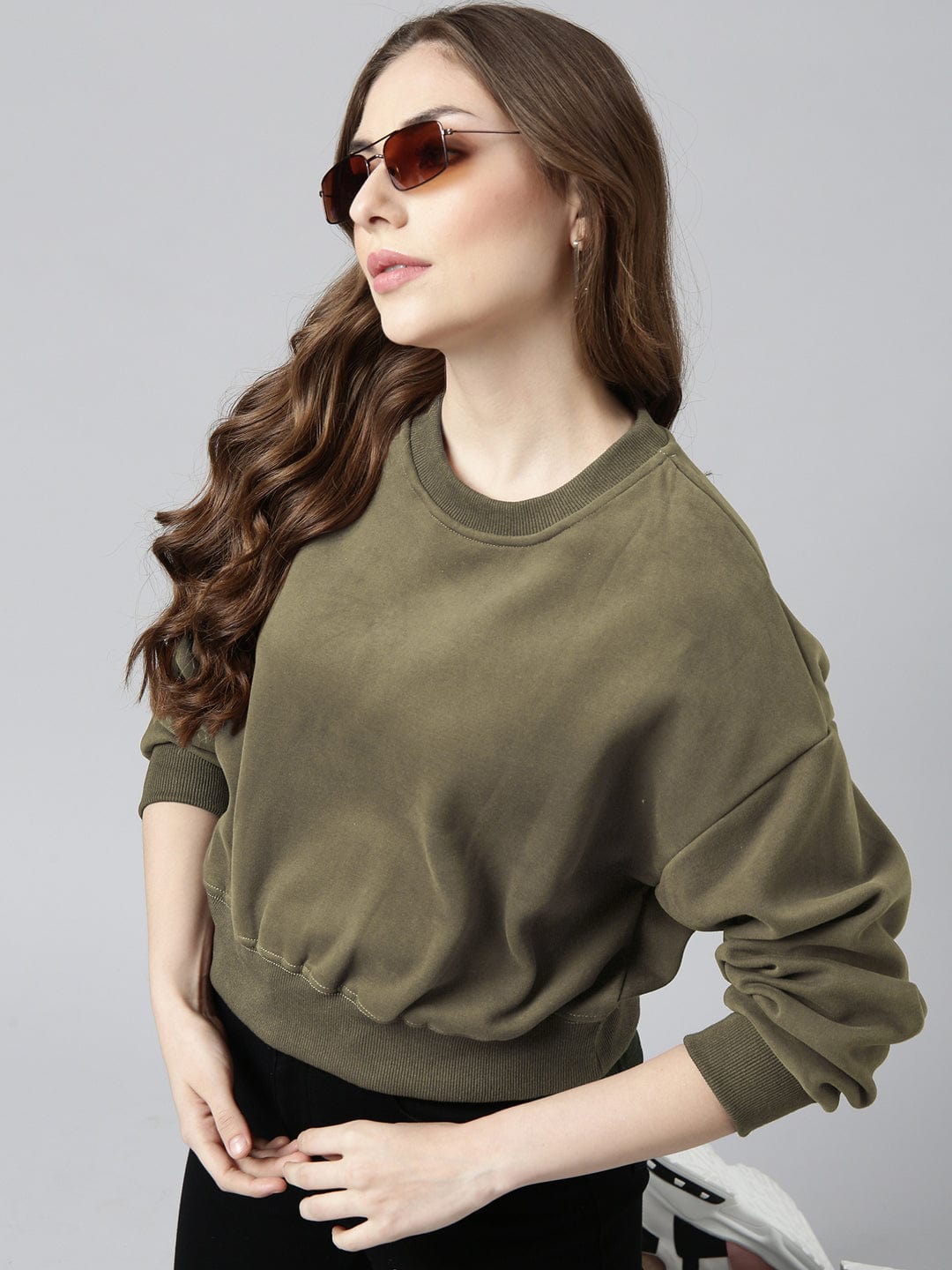 Women's Olive Oversized Round Neck Sweatshirt