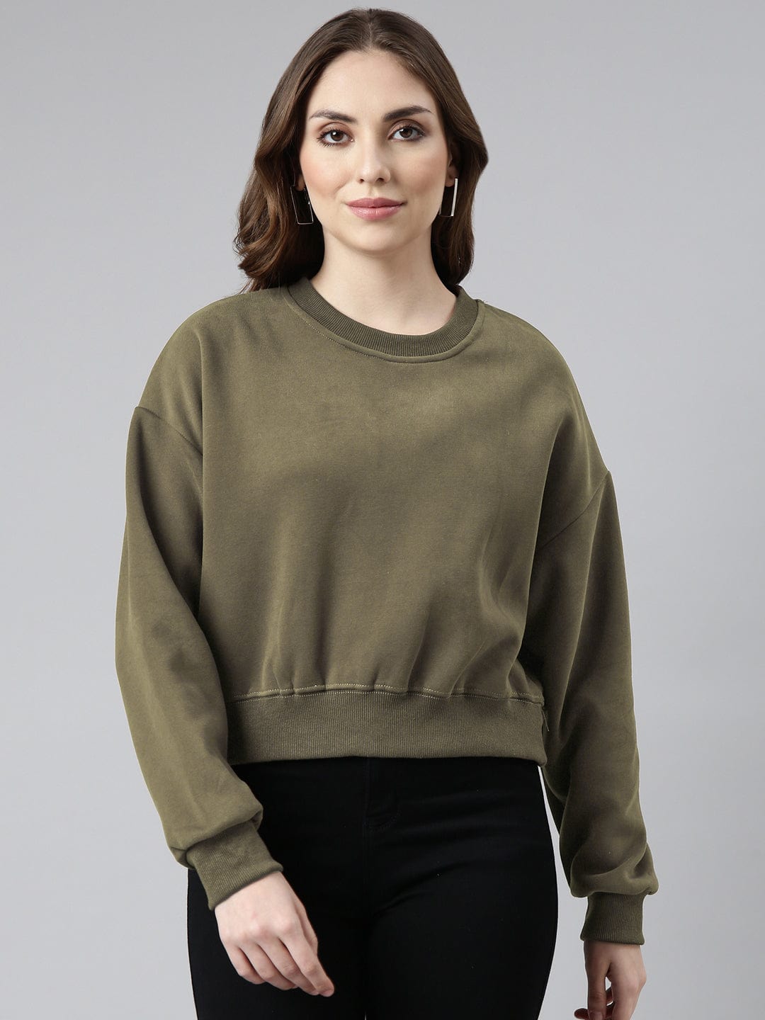 Women's Olive Oversized Round Neck Sweatshirt