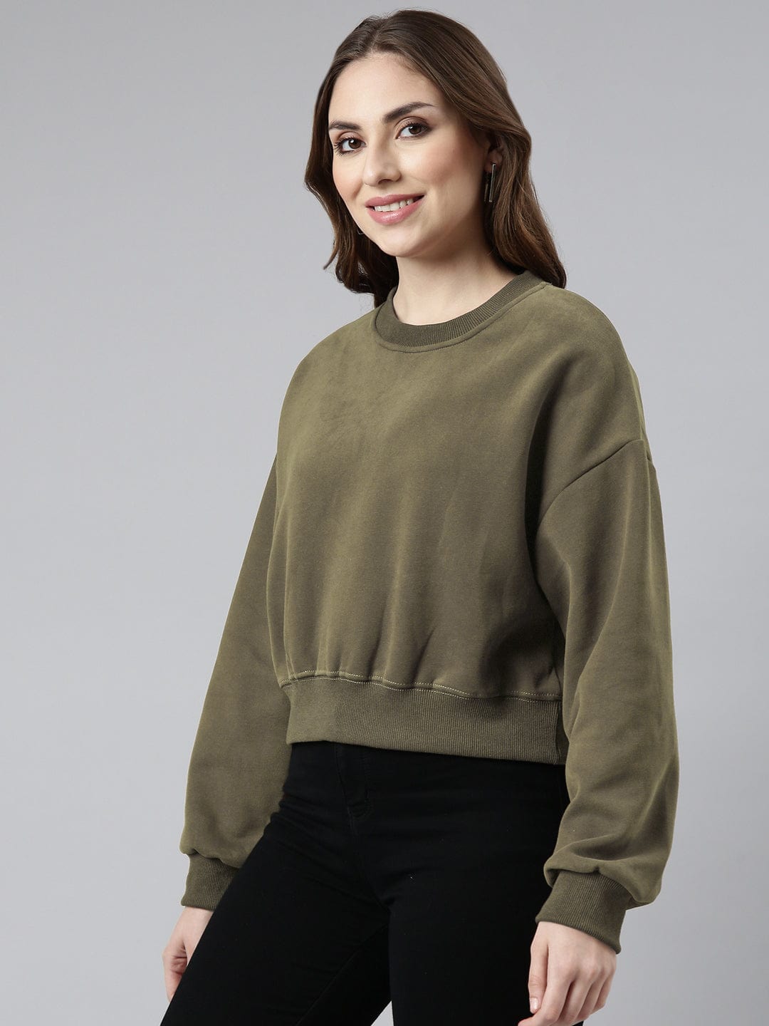 Women's Olive Oversized Round Neck Sweatshirt