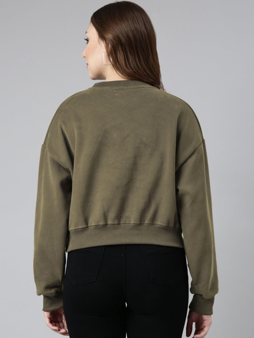 Women's Olive Oversized Round Neck Sweatshirt