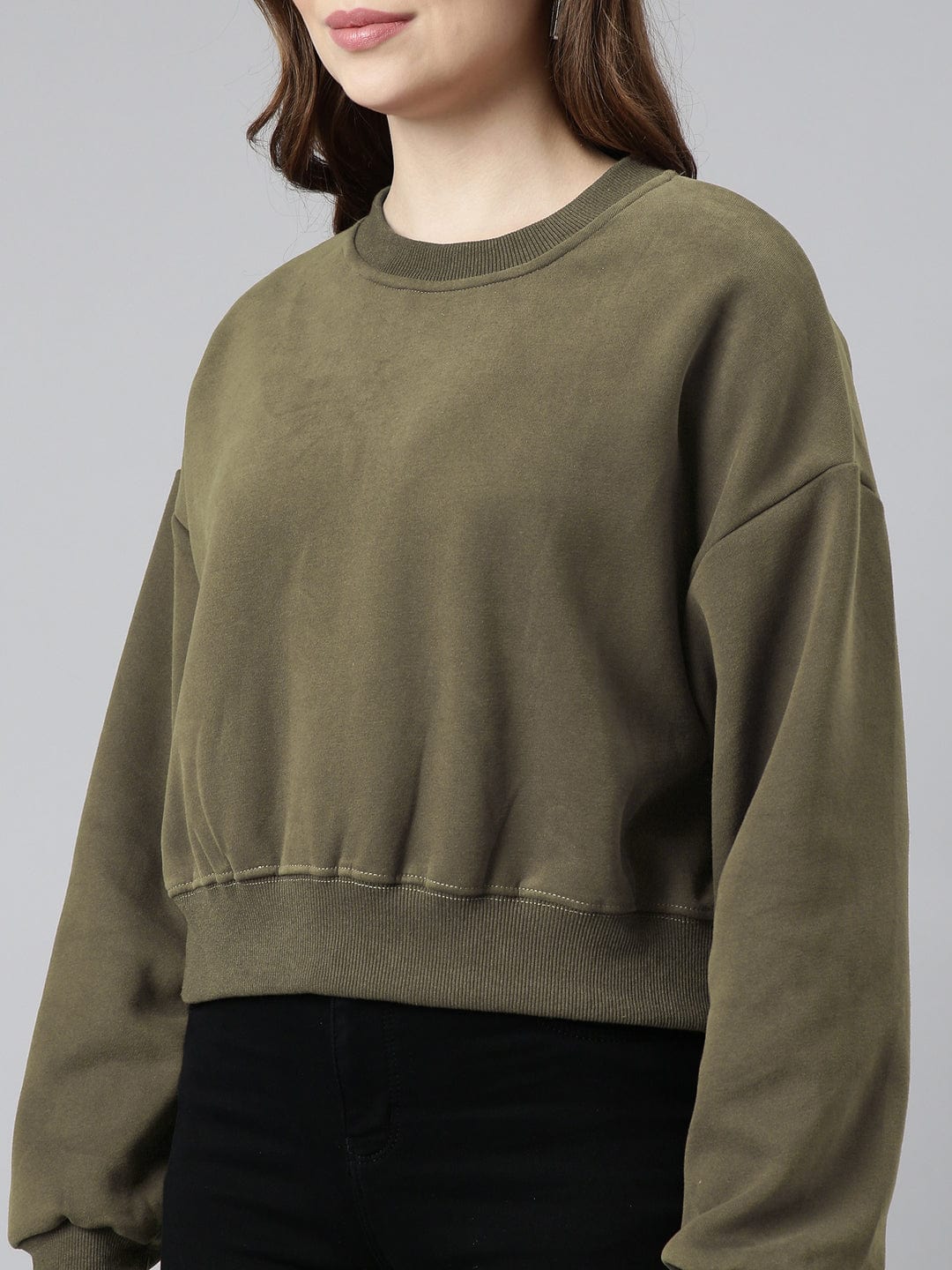 Women's Olive Oversized Round Neck Sweatshirt