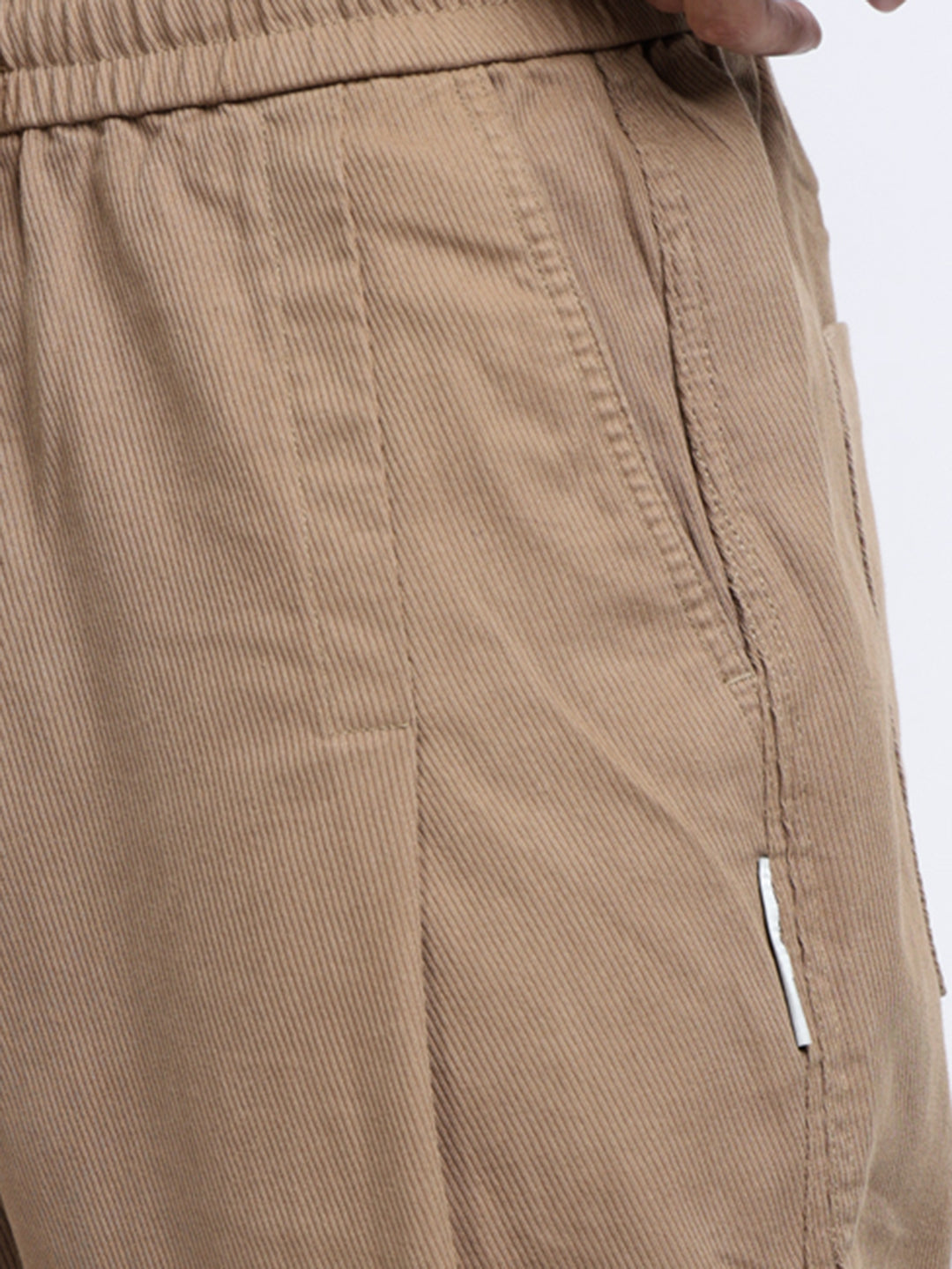 Men's Beige Relaxed Fit Trousers with Oversized Pockets