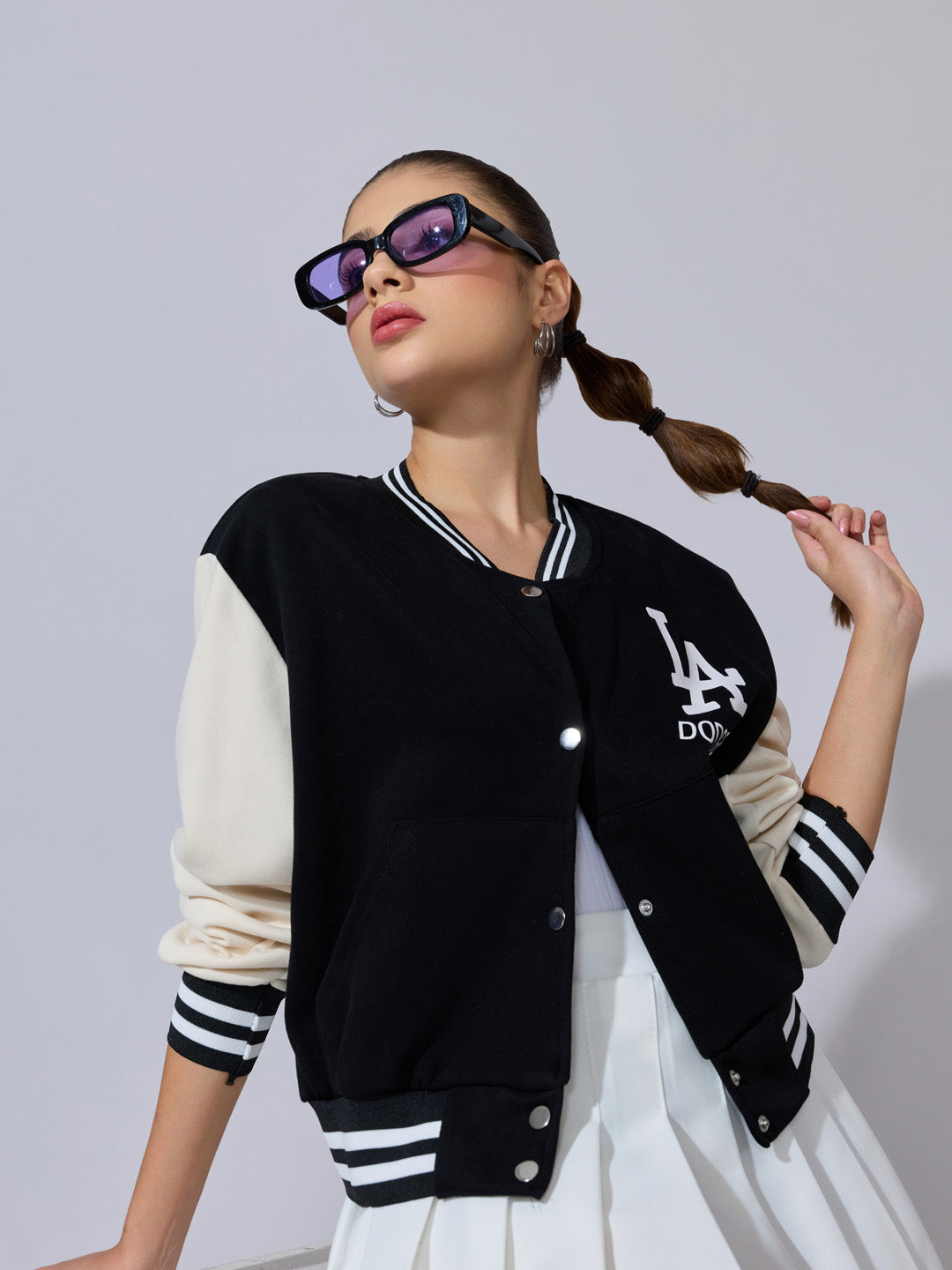 Women's Typography Black Varsity Jacket