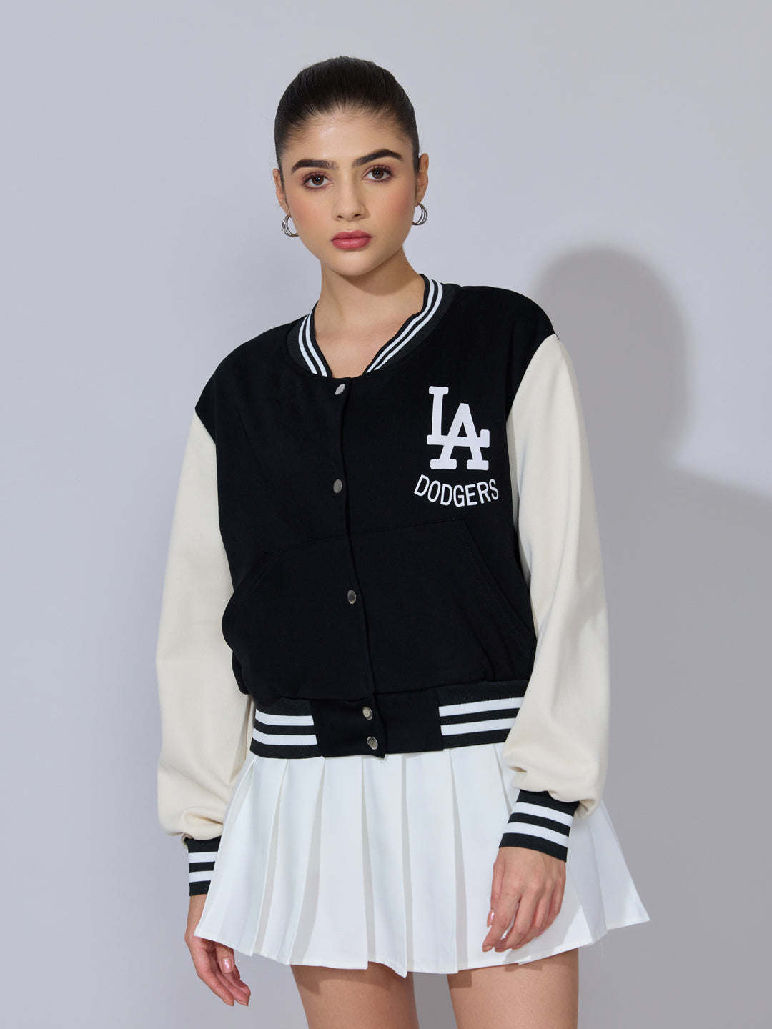 Women's Typography Black Varsity Jacket