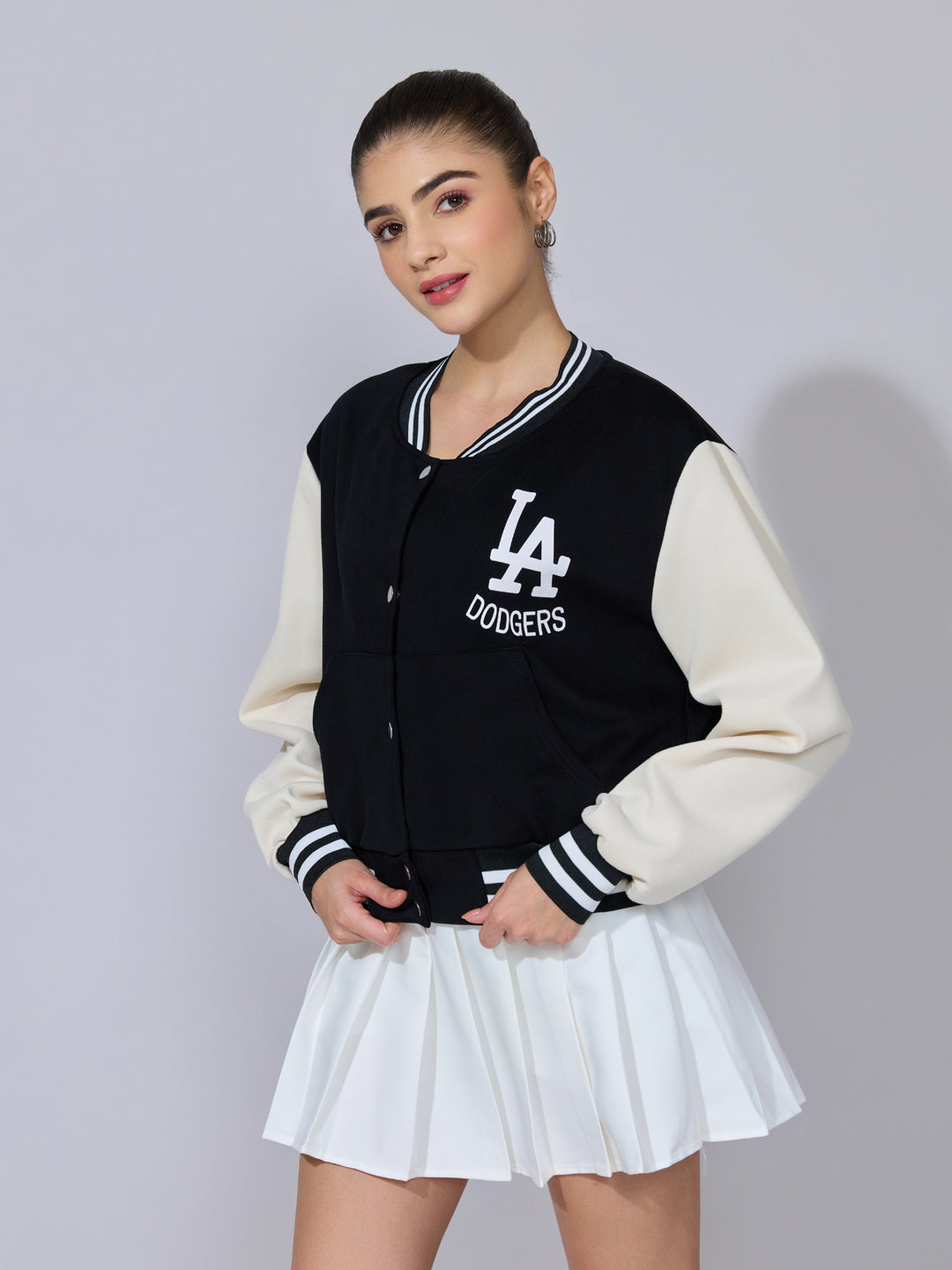 Women's Typography Black Varsity Jacket