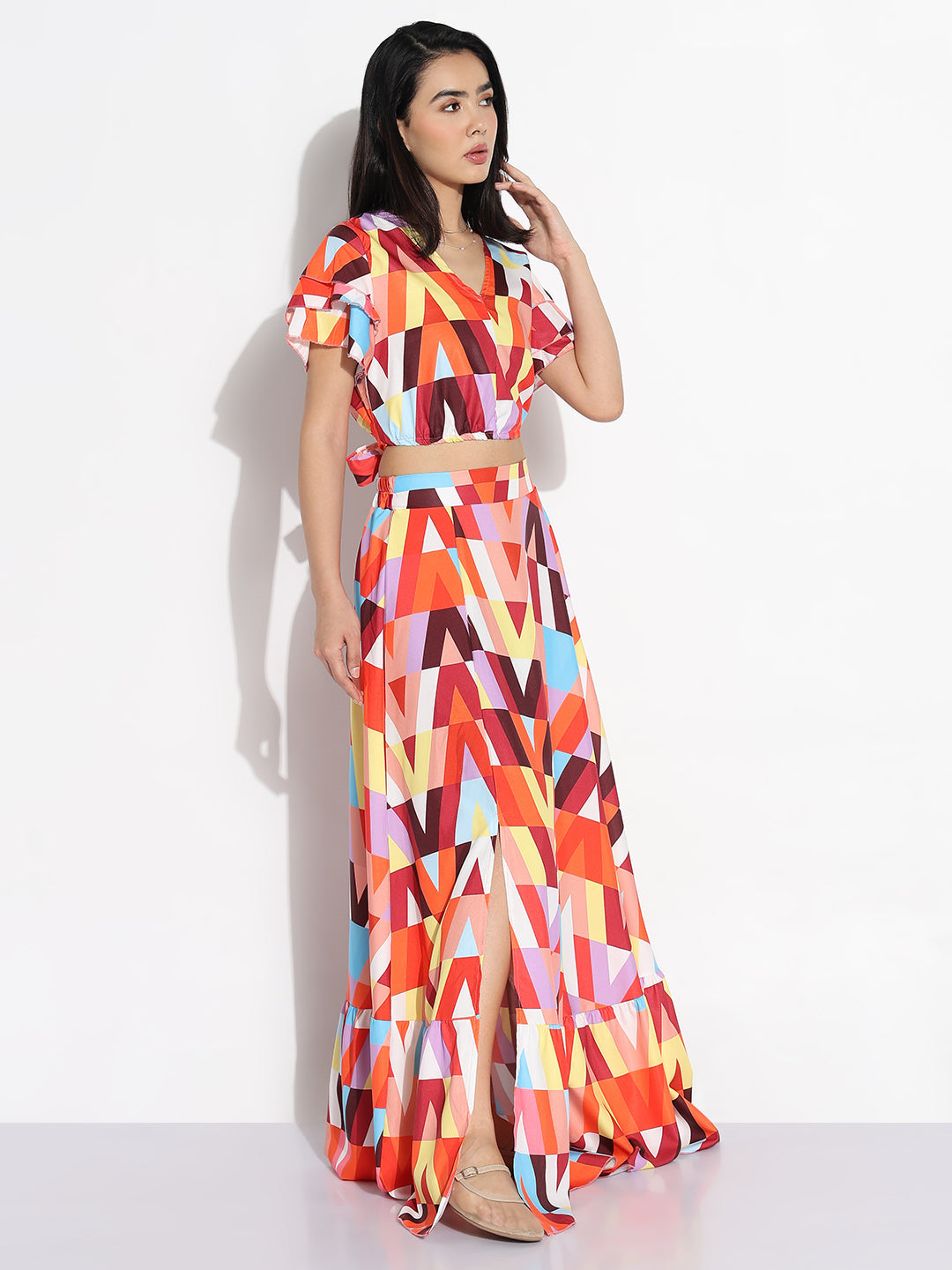 Women Multicolored Printed Top with Skirt Co-ords Set