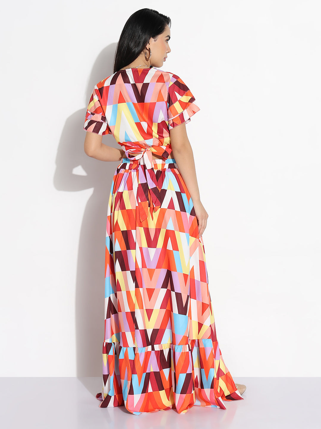 Women Multicolored Printed Top with Skirt Co-ords Set