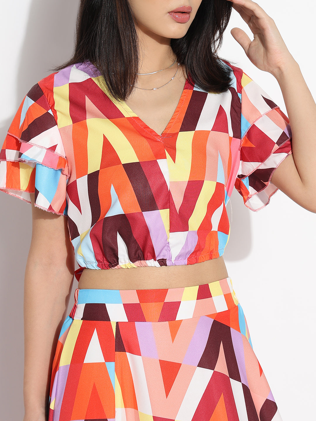 Women Multicolored Printed Top with Skirt Co-ords Set