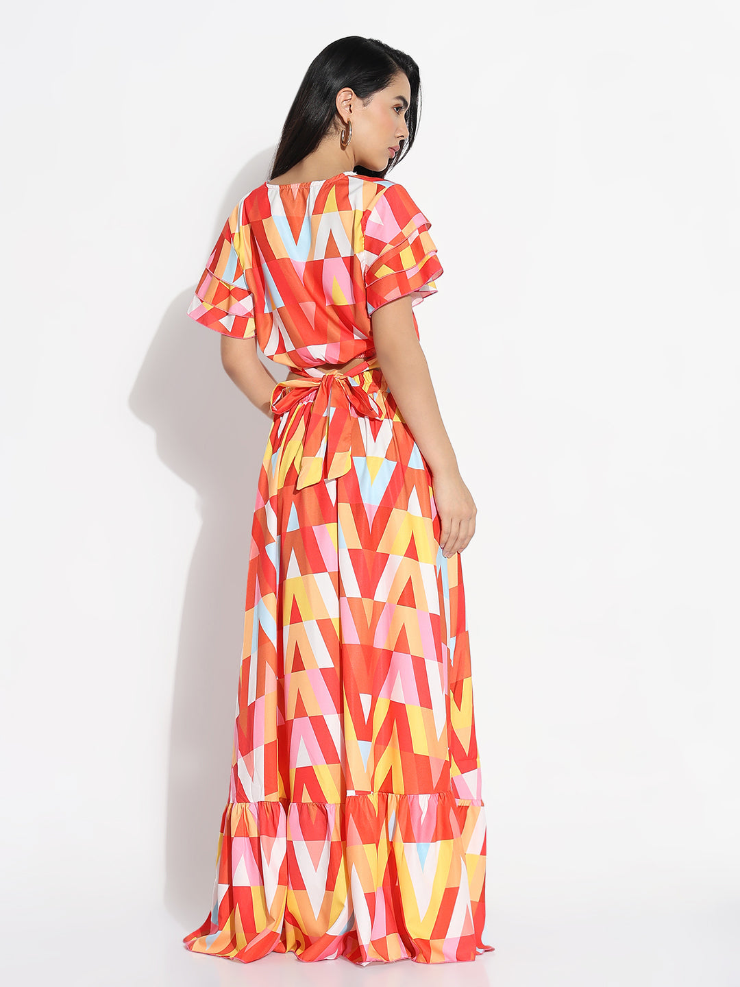 Women Orange Printed Top with Skirt Co-ords Set