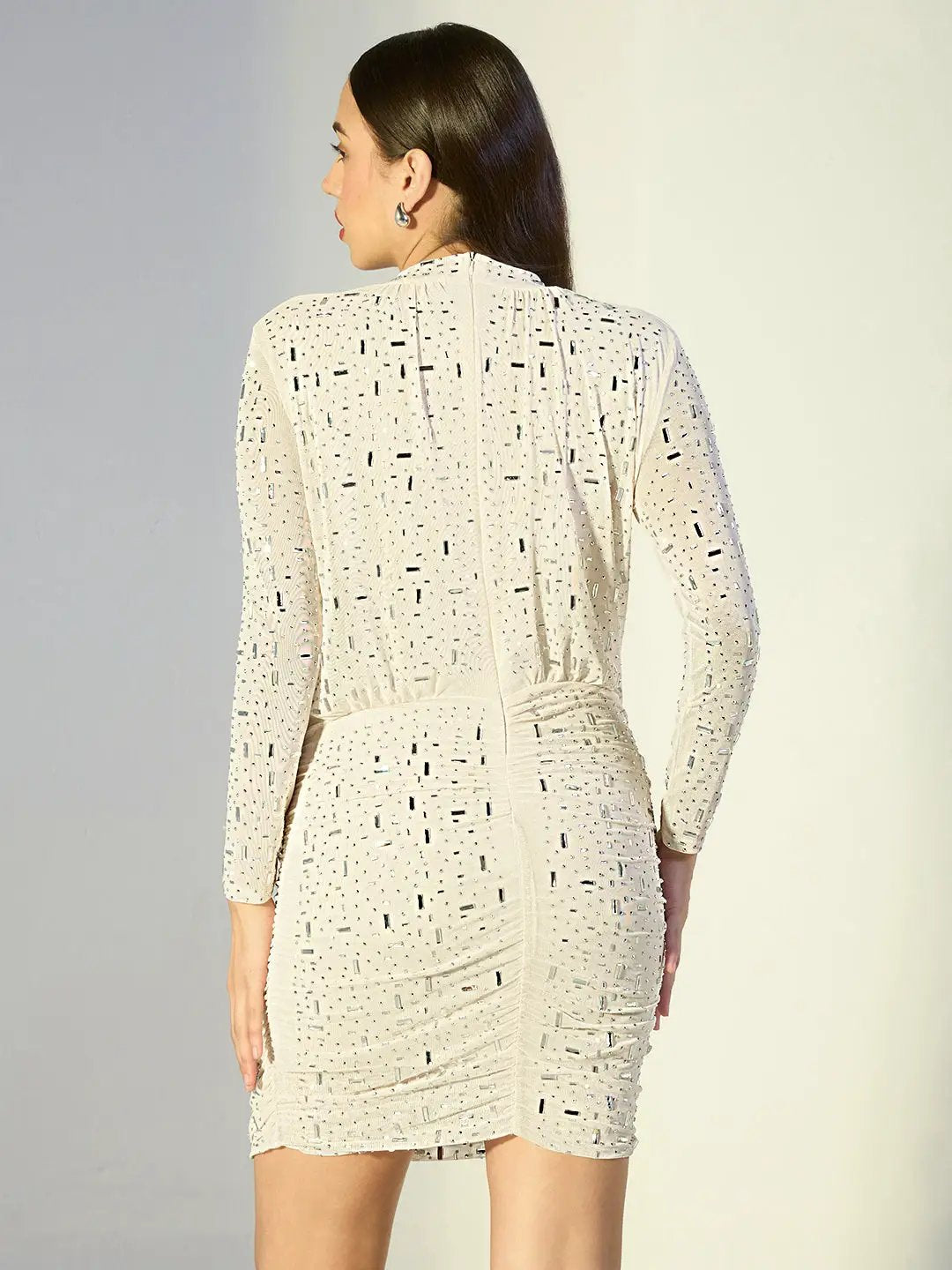 Shop Women's Sequin Cream Mini Bodycon Mesh Dress| Showoffff Shop Women's Sequin Cream Mini Bodycon Mesh Dress| Showoffff