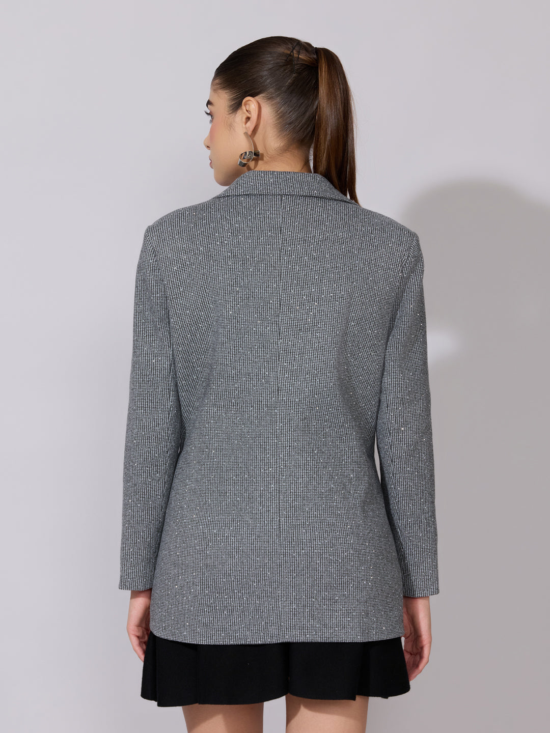 Women's Textured Grey Single Breasted Blazer