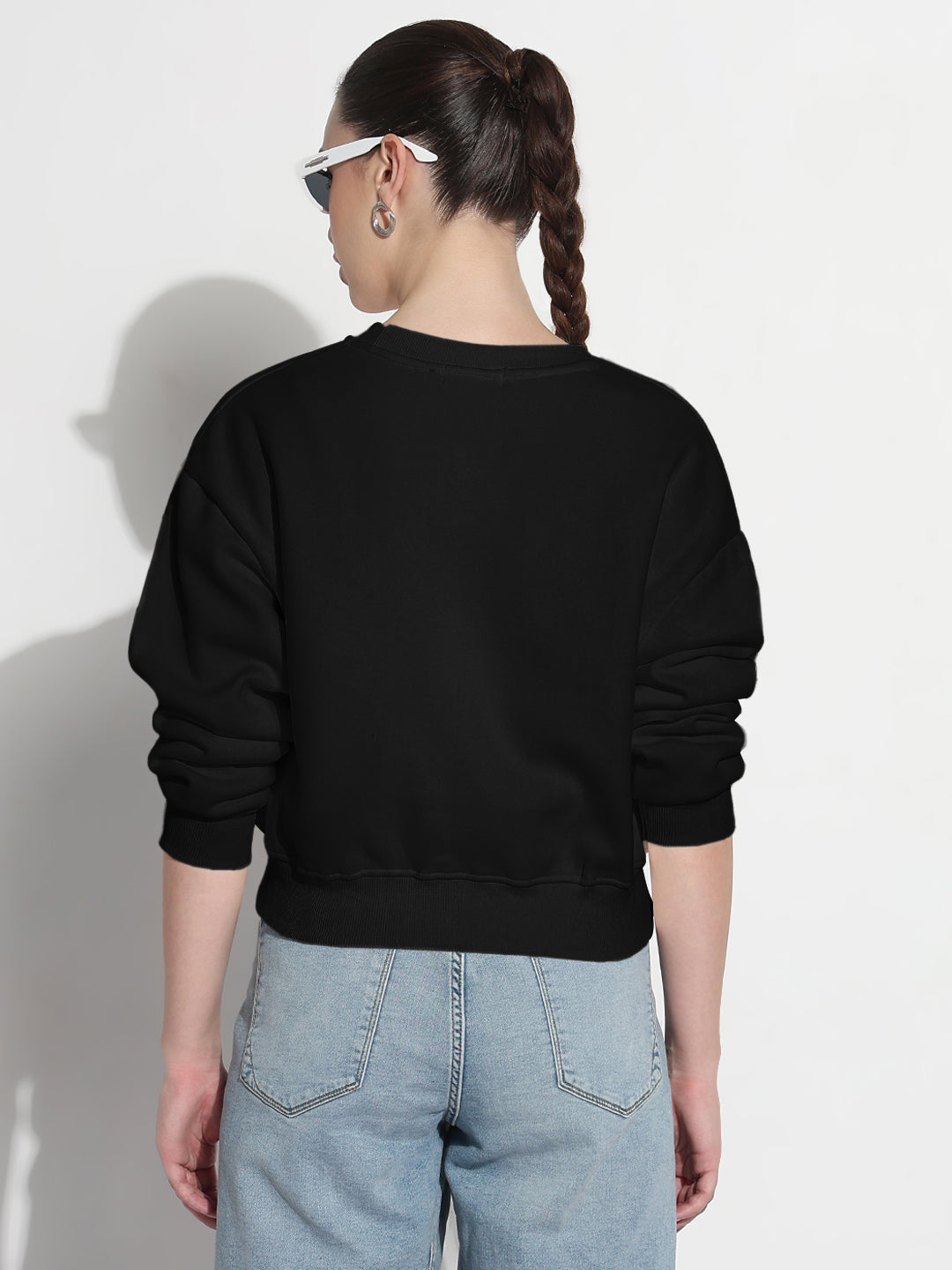 Women's Typography Embroidered Black Crew Neck Crop Top