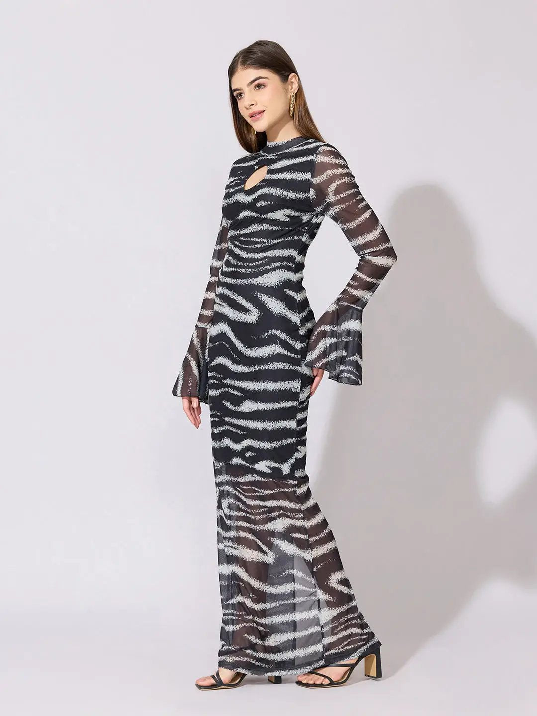 Women's Printed Black Sheer Maxi Dress - from SHOWOFFFF