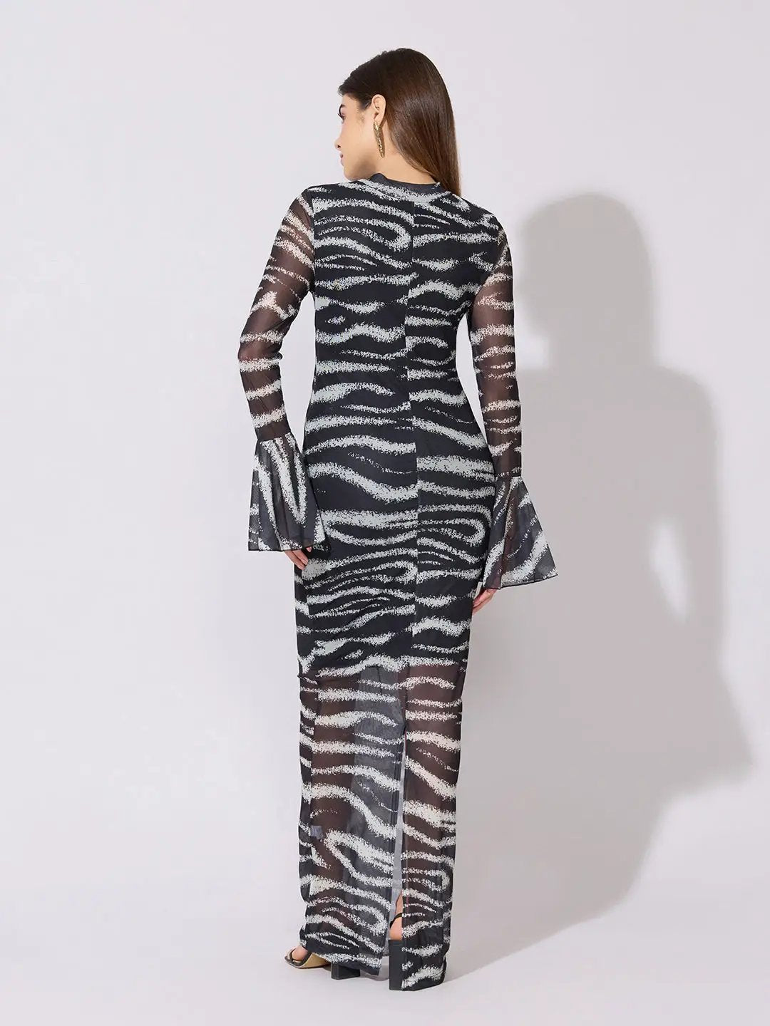Women's Printed Black Sheer Maxi Dress - from SHOWOFFFF