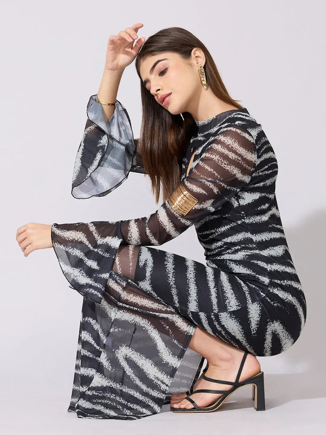 Women's Printed Black Sheer Maxi Dress - from SHOWOFFFF