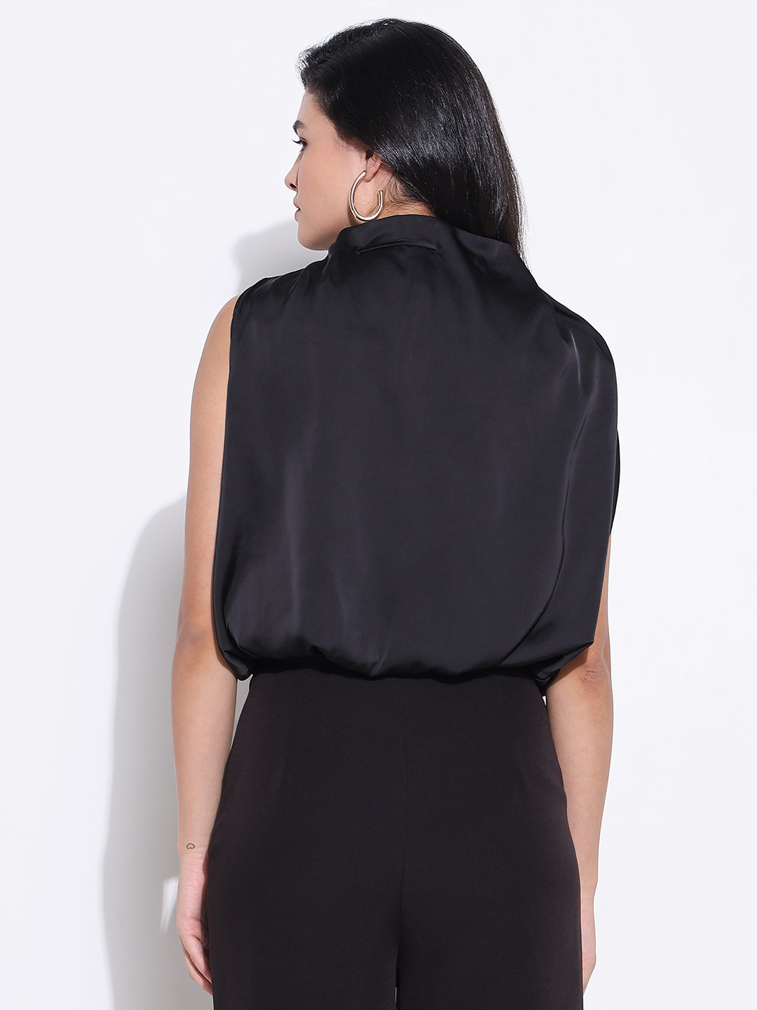 Women Black Solid Blouson Top