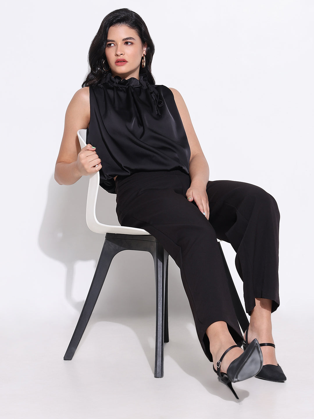 Women Black Solid Blouson Top